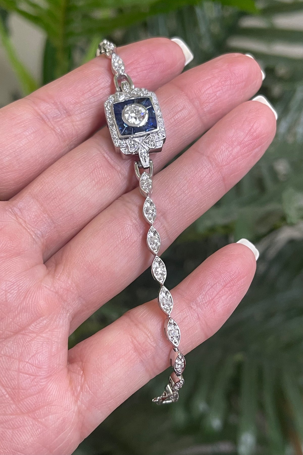 One-of-a-Kind Antique Art Deco Conversion Bracelet Natural Diamonds & Sapphires In Platinum, 14ct White Gold
