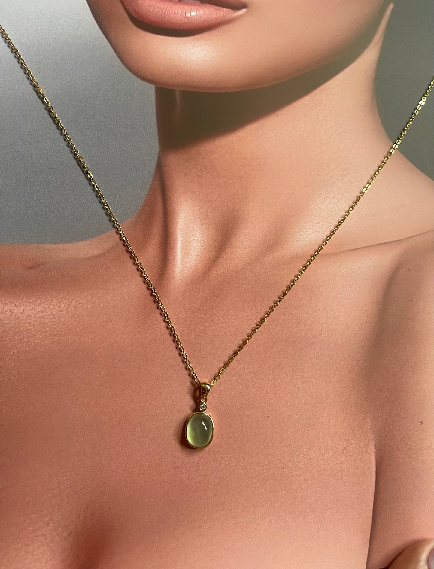 4.4ct Prehnite & Diamond Pendant in 9ct Yellow Gold