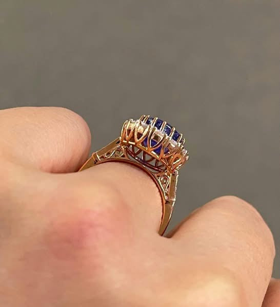 Classic Natural Tanzanite Diamond Halo Ring In 14ct Rose Gold