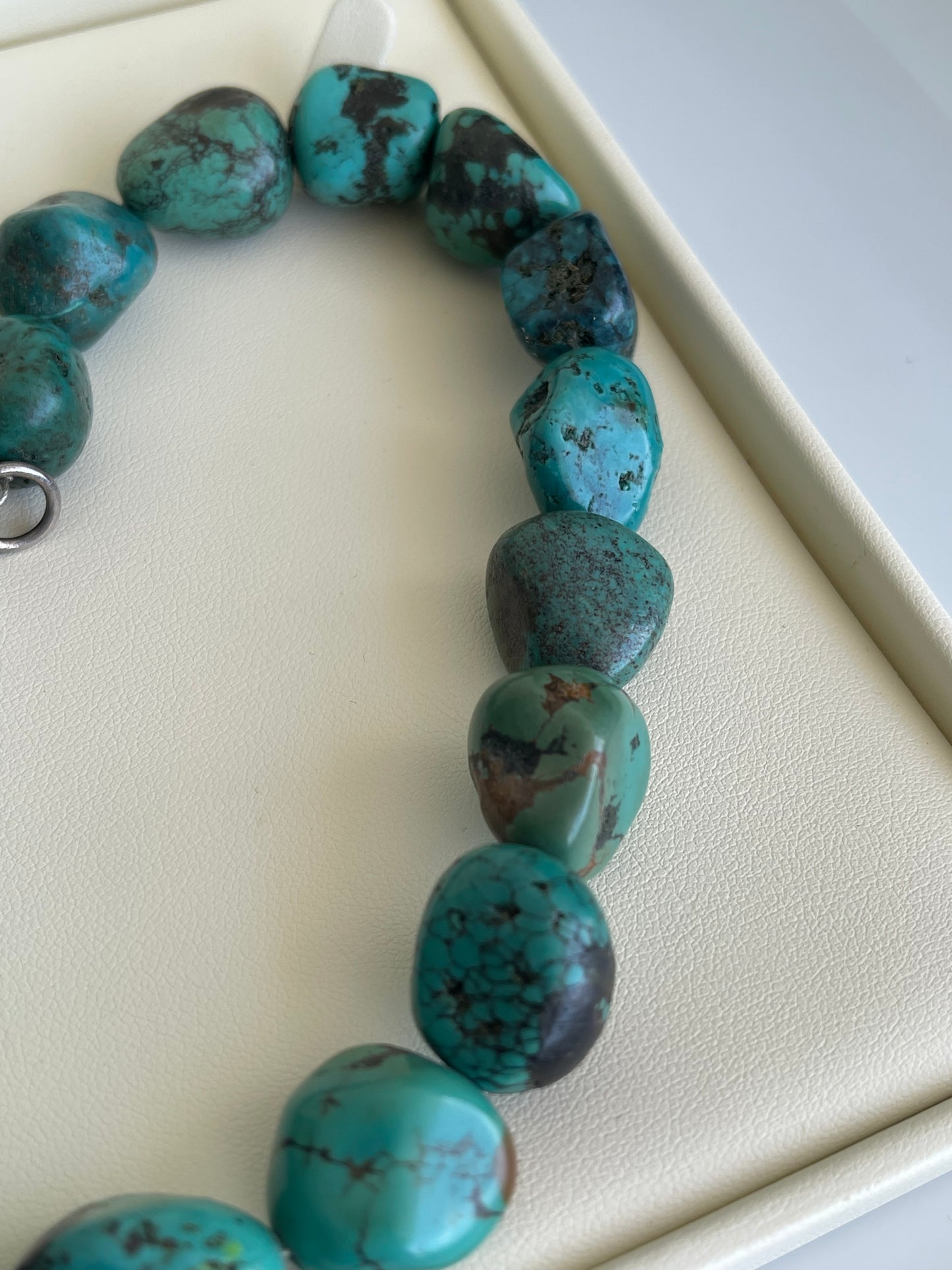 Vintage all natural large turquoise bead necklace With 925 Sterling Silver Clasp