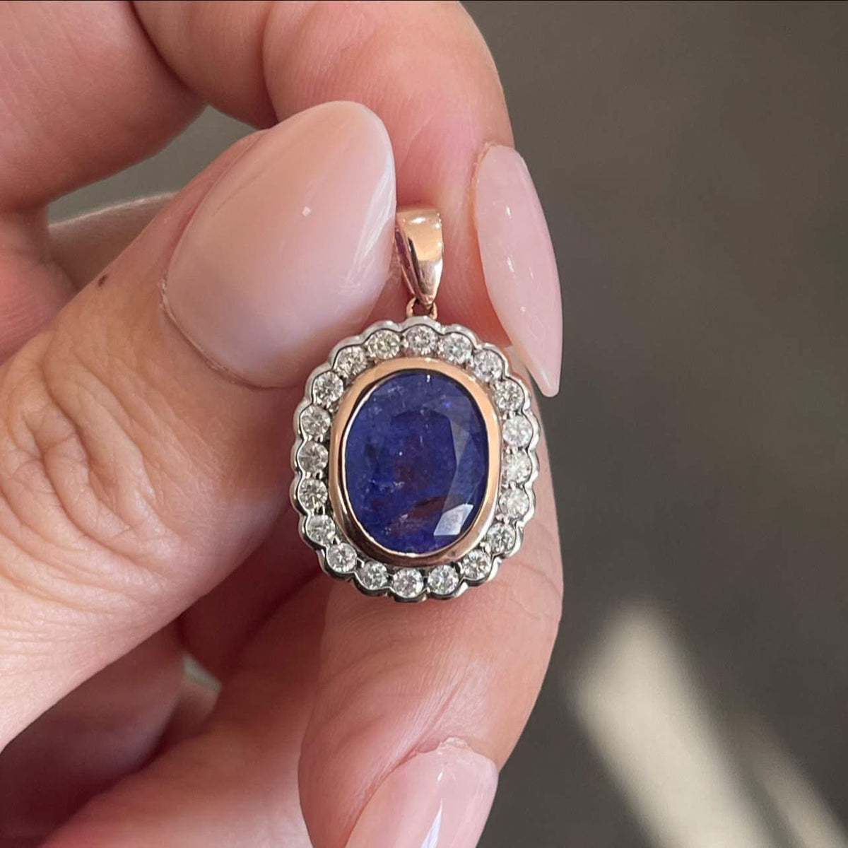 4.83ct Natural Tanzanite Diamond Halo Pendant In 14ct Rose Gold
