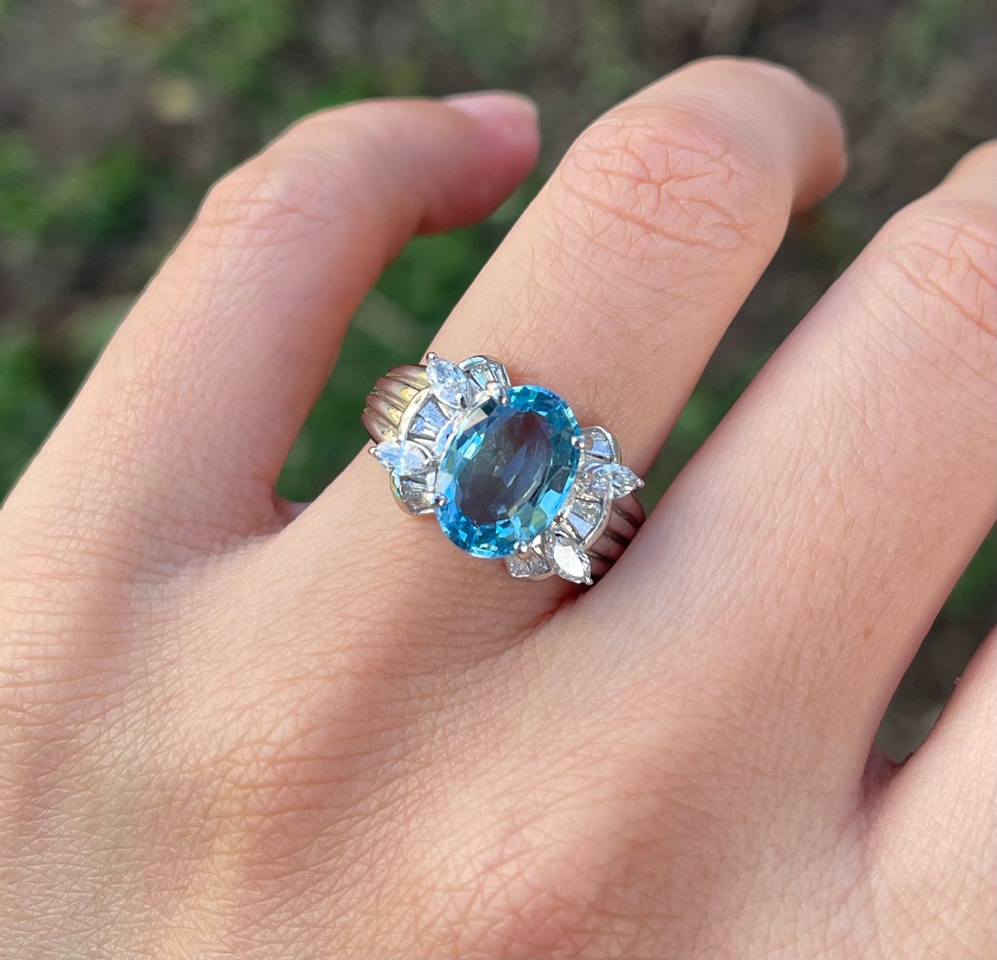 2.79ct Aquamarine 0.48ct Diamond Ring In Heavy 900 Platinum