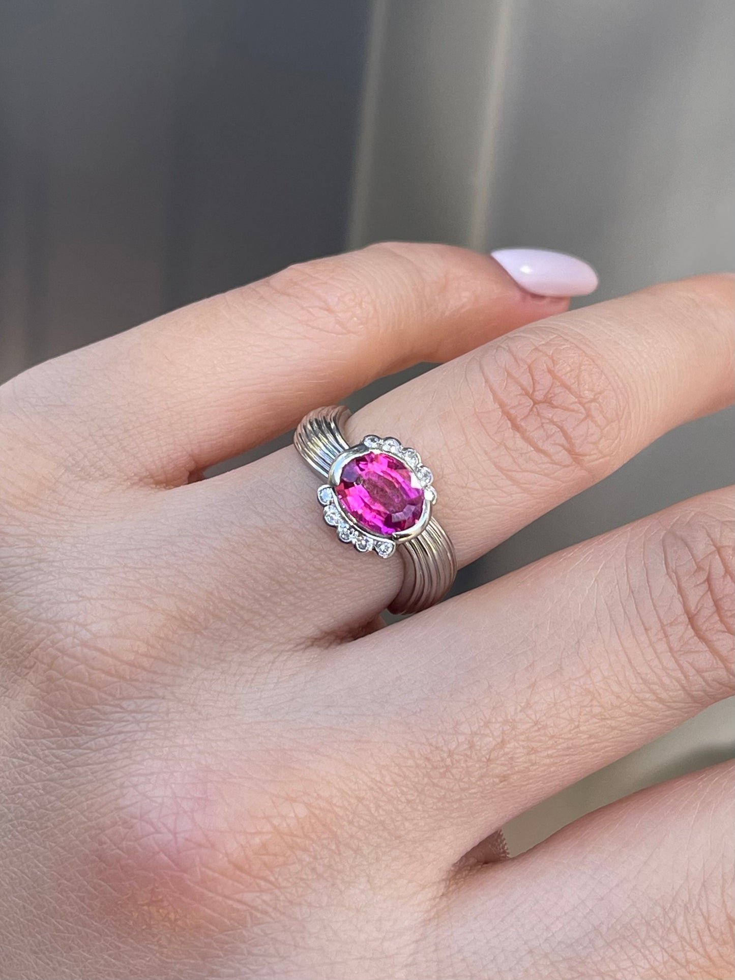 1.83ct Pink Tourmaline Diamond Ring In 900 Platinum
