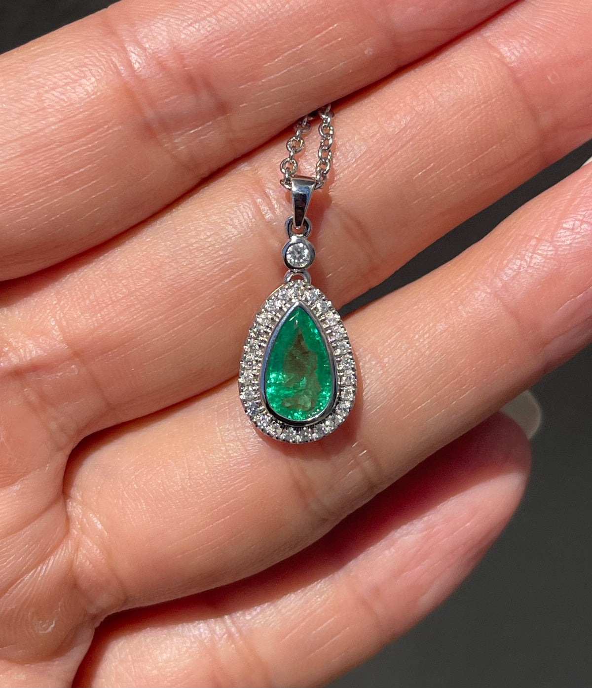 1.29ct Natural Emerald Diamond Halo Pendant In 14ct White Gold (no chain)