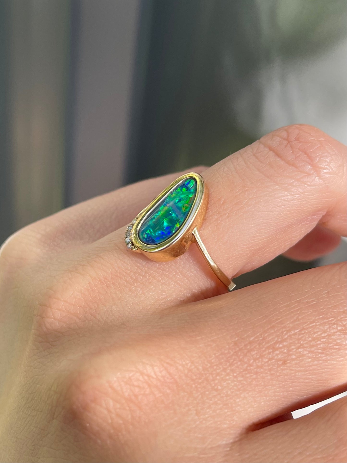 Vintage 1.8ct Natural Solid Australian Boulder Opal Diamond Ring In 14ct Yellow Gold