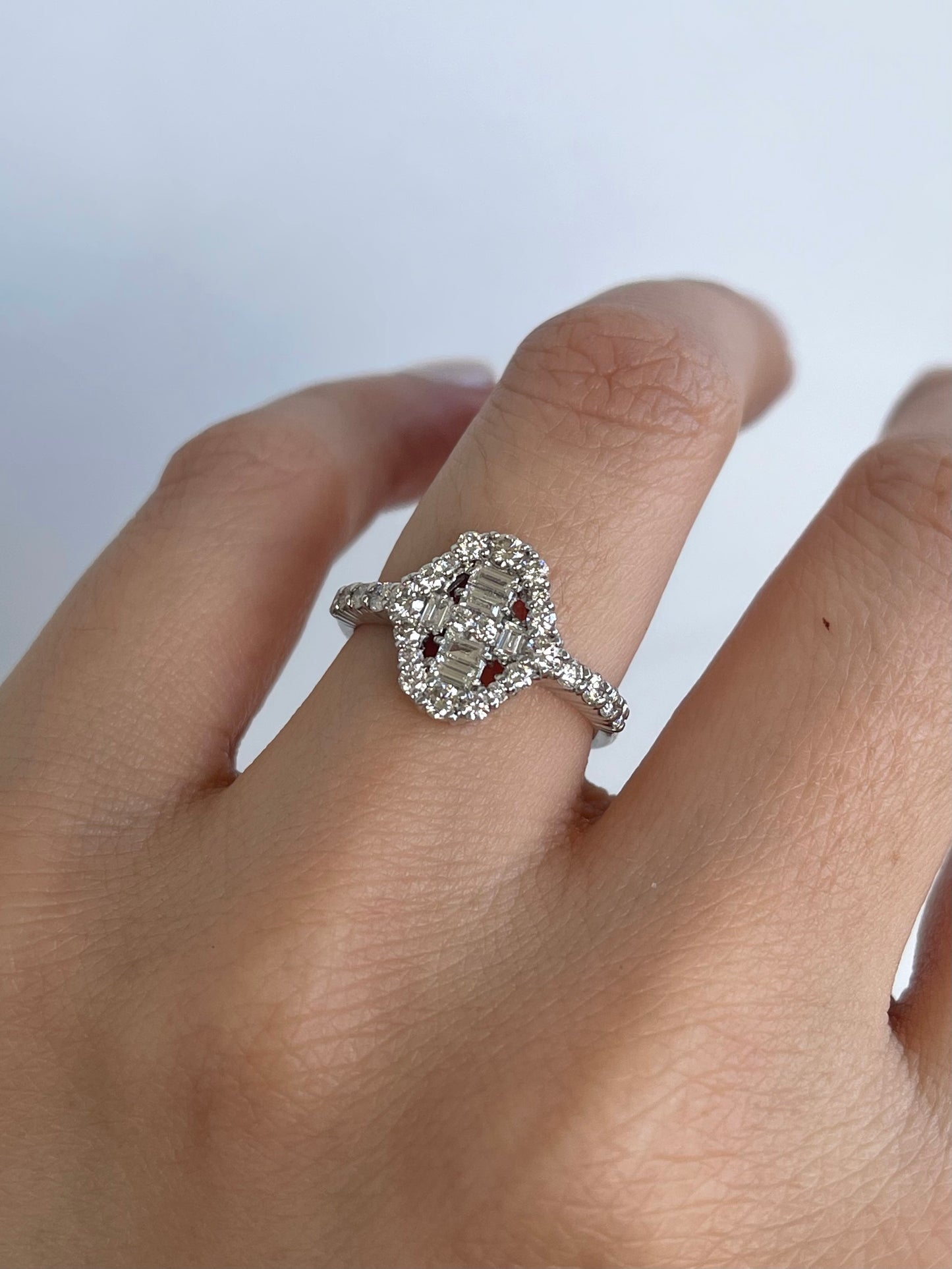 Art deco style 900 platinum 0.75ct natural diamond ring