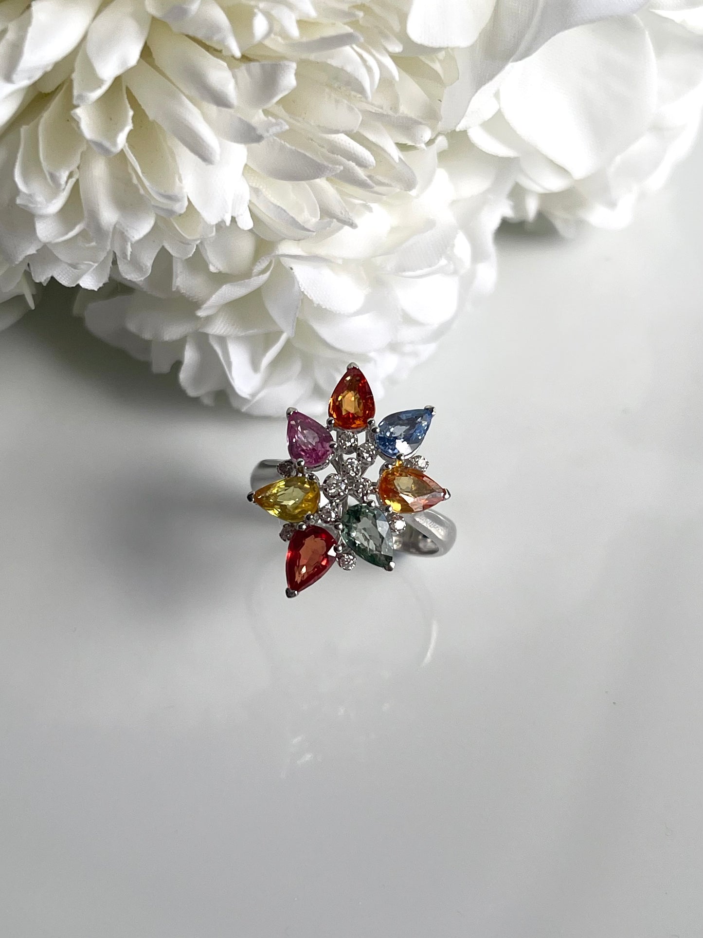 3.28ct Sapphire Diamond Flower Ring In 14ct White Gold