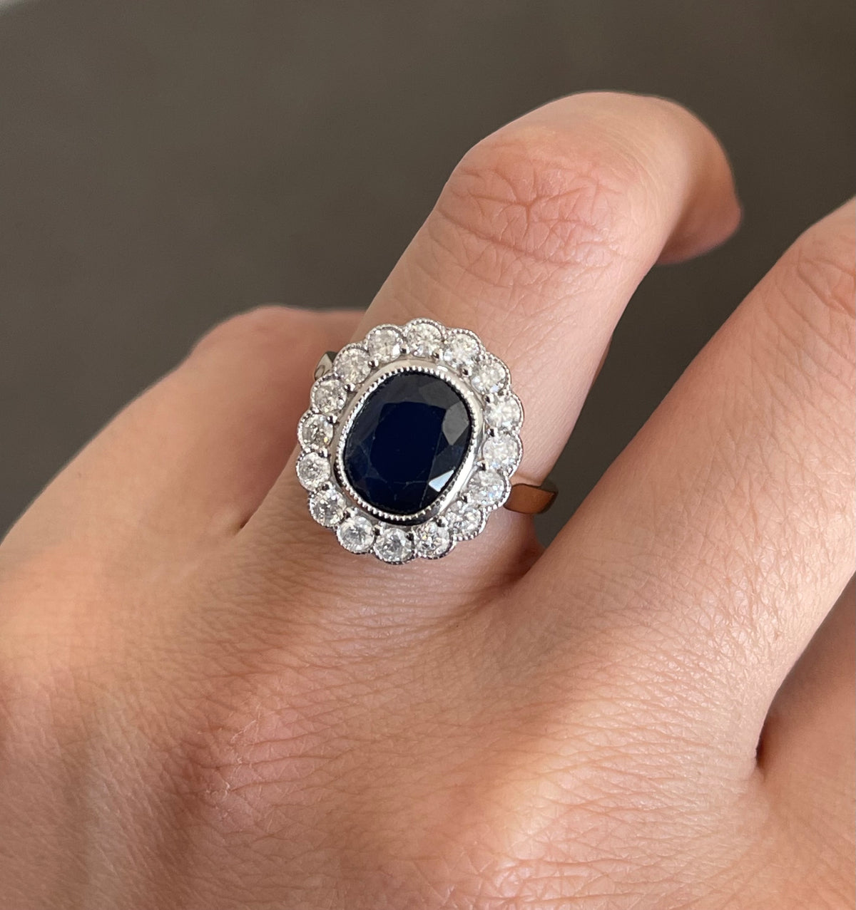 5.07ct Natural Royal Blue Sapphire & Diamond Princess Diana–Style Ring in 14ct Gold