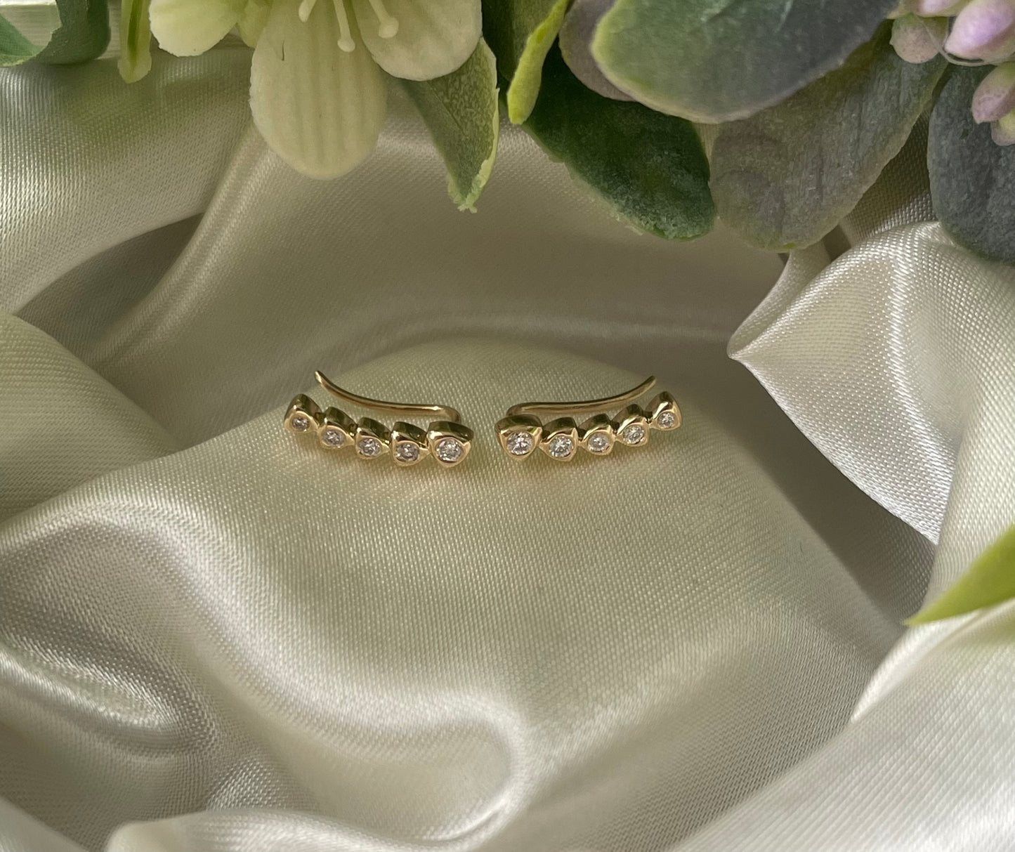 Natural Diamond Ear Climber Earrings In 9ct Yellow Gold
