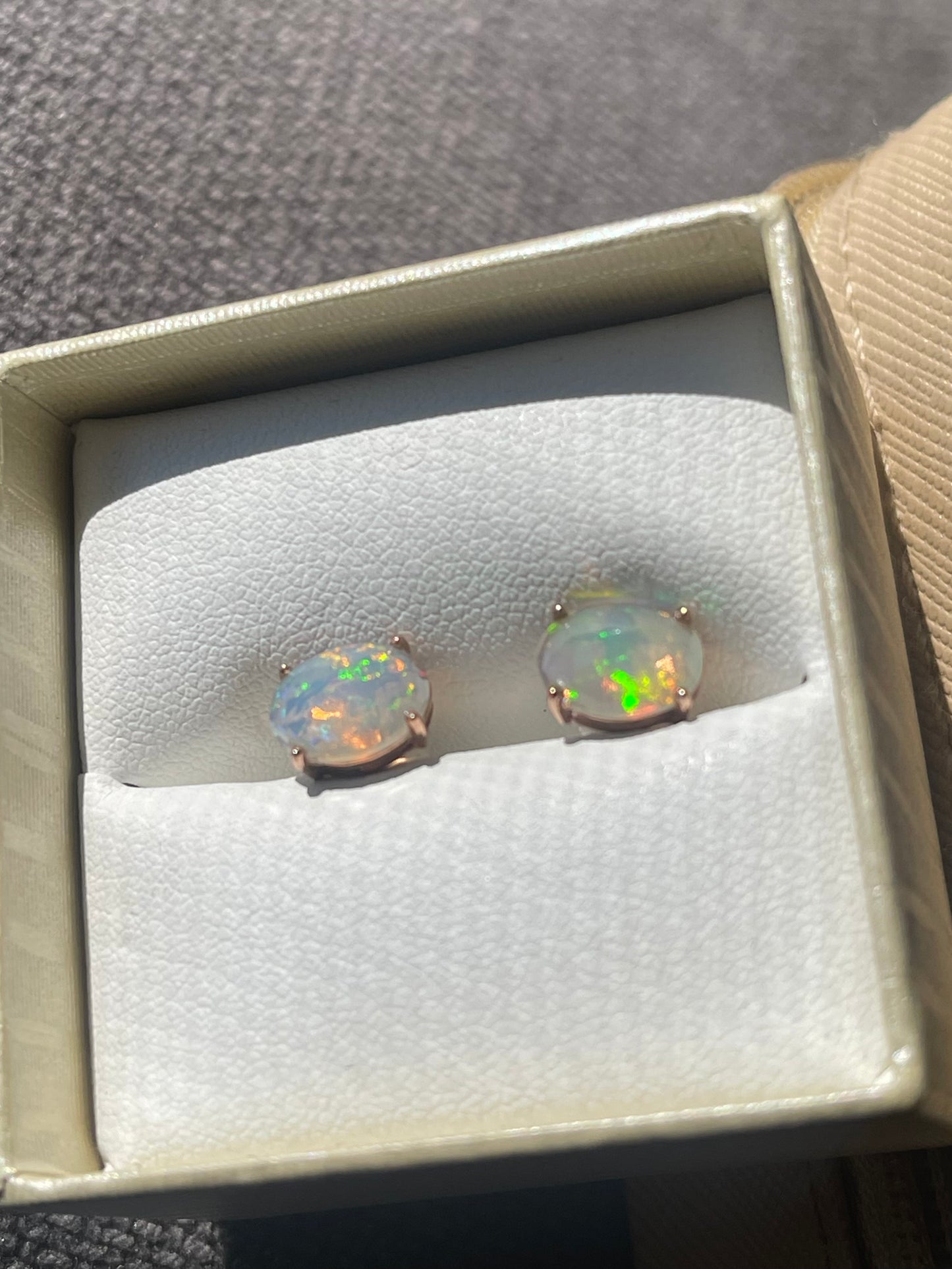 S.E. Custom 2ct Australian Crystal Opal earrings In 9ct Rose Gold