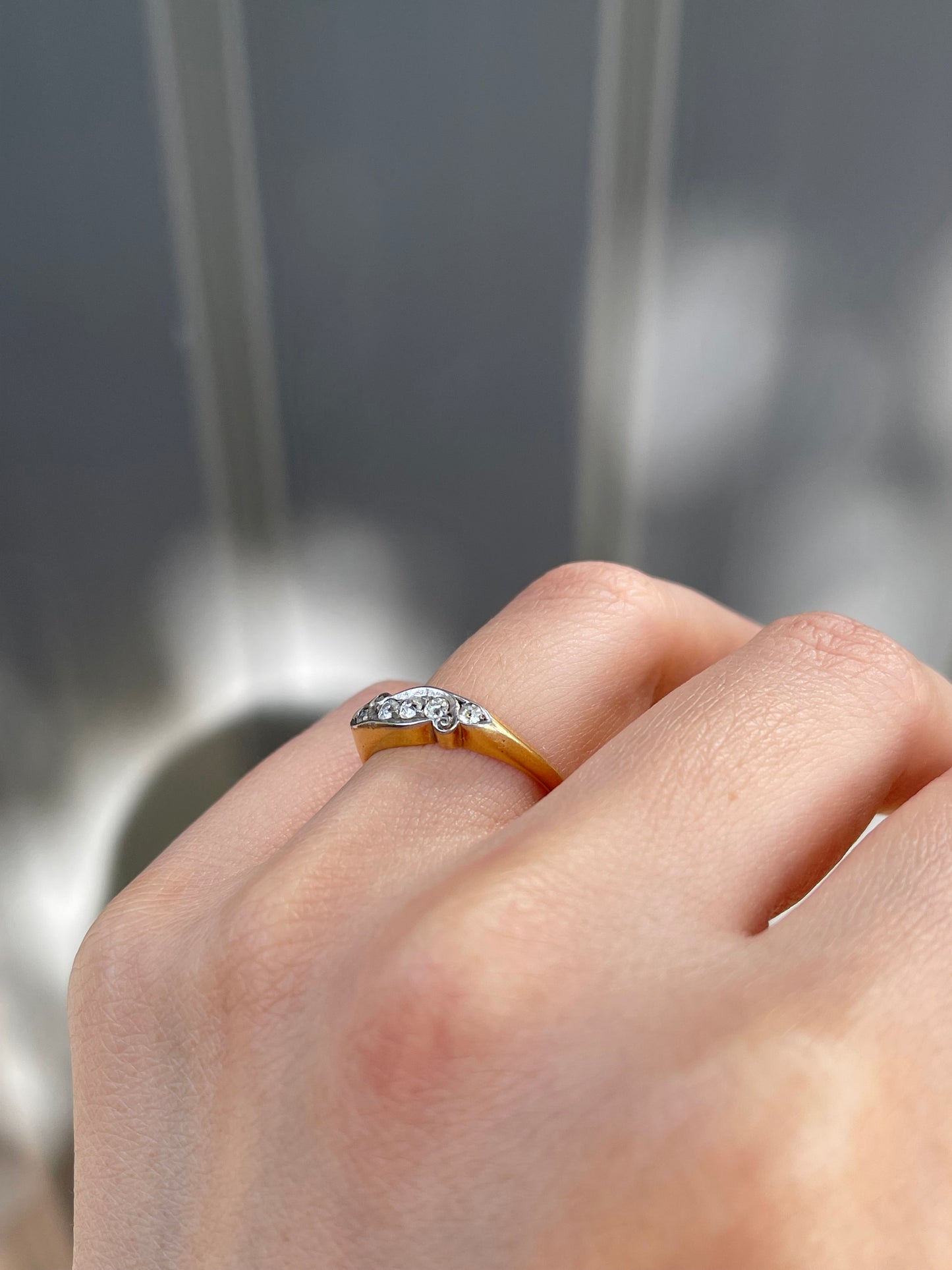 Birmingham Antique Old Mine Cut Diamond Ring In 18ct Yellow Gold