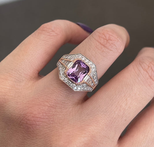 Art Deco Style Natural Pink Ceylon Sapphire Diamond Ring In 14ct Rose Gold