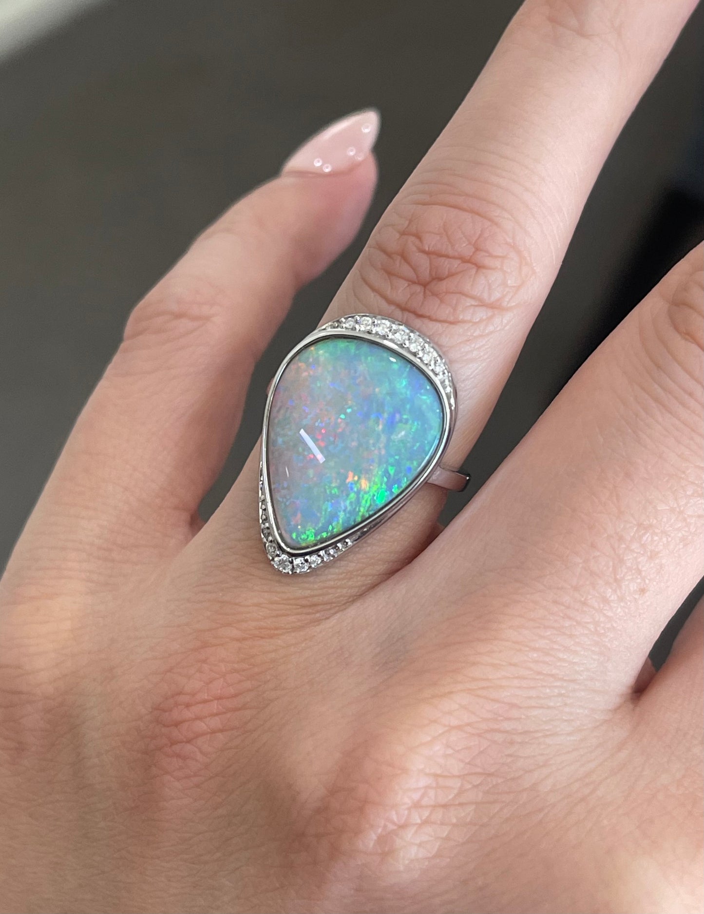 5.1ct Natural Solid Andamook Opal Diamond Ring In 14ct White Gold