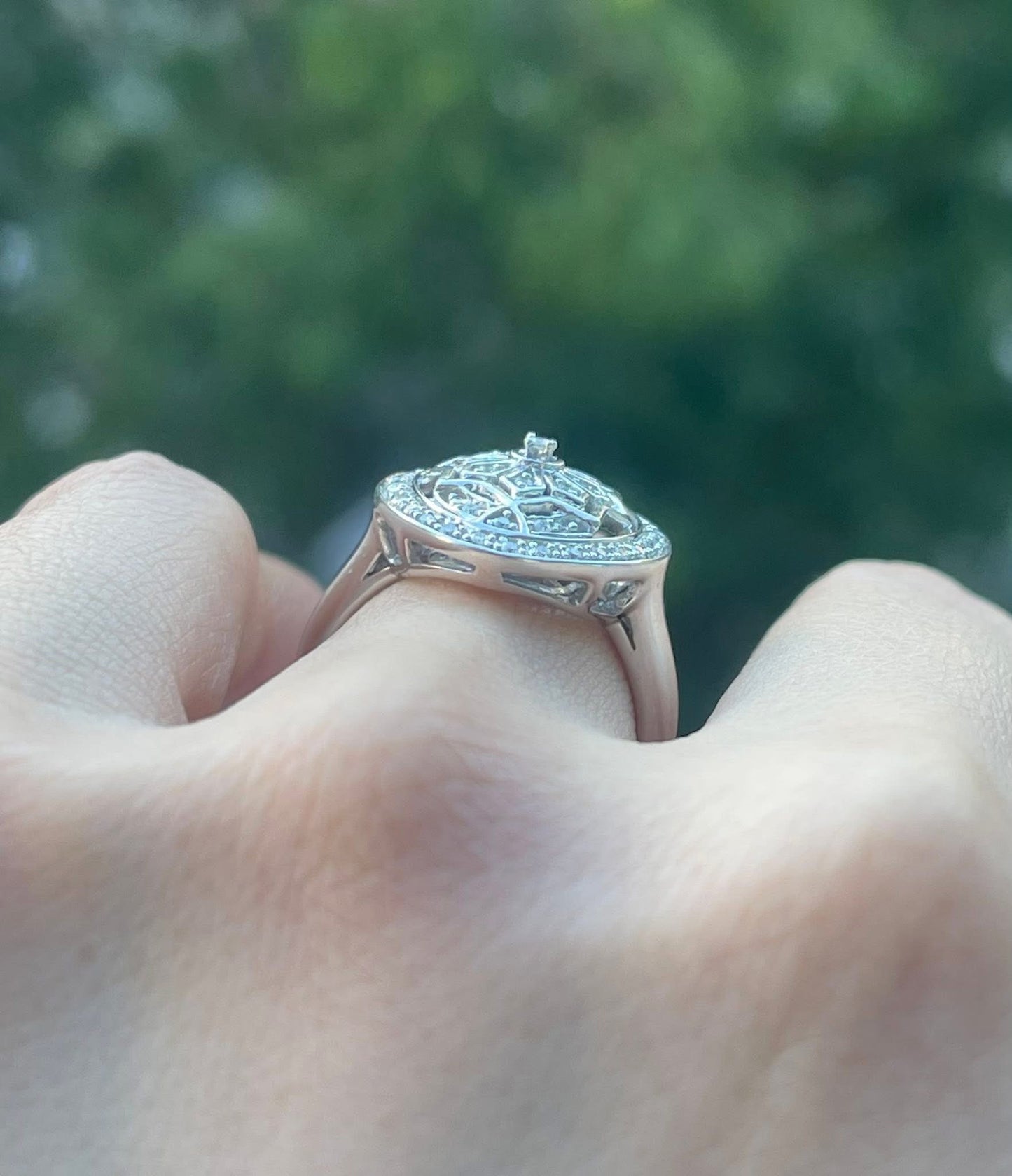9ct white gold art deco inspired diamond ring