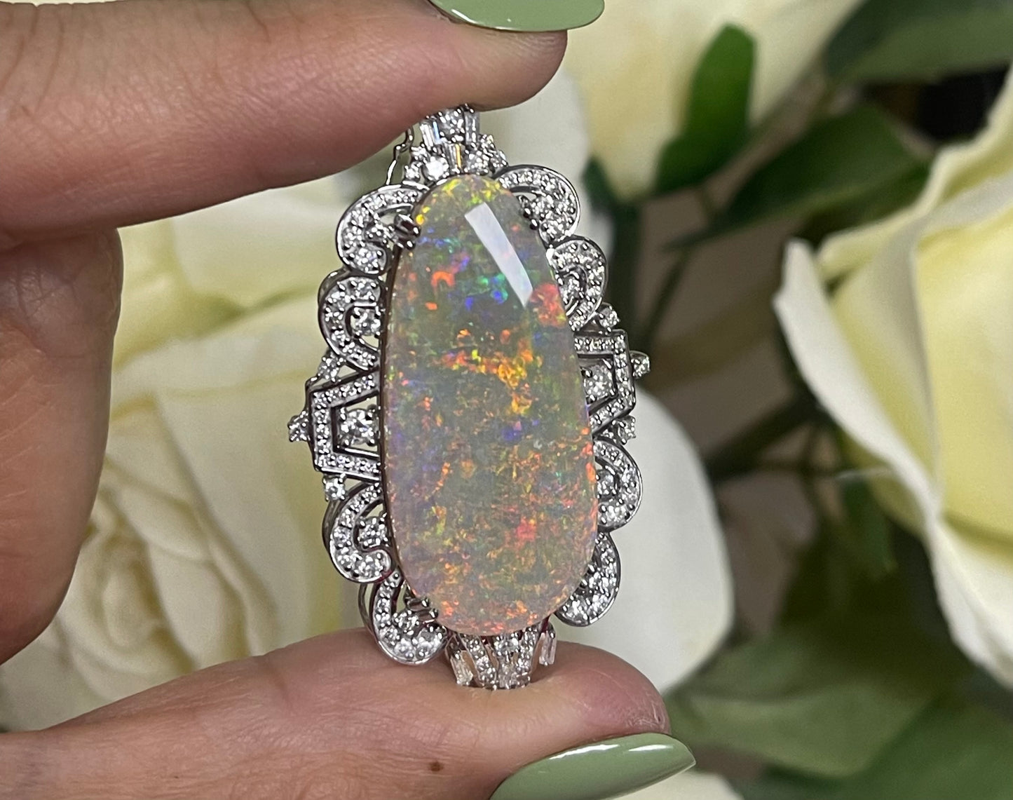 Cosmic Sunset & Galaxy Opal Diamond Pendant In 14ct White Gold
