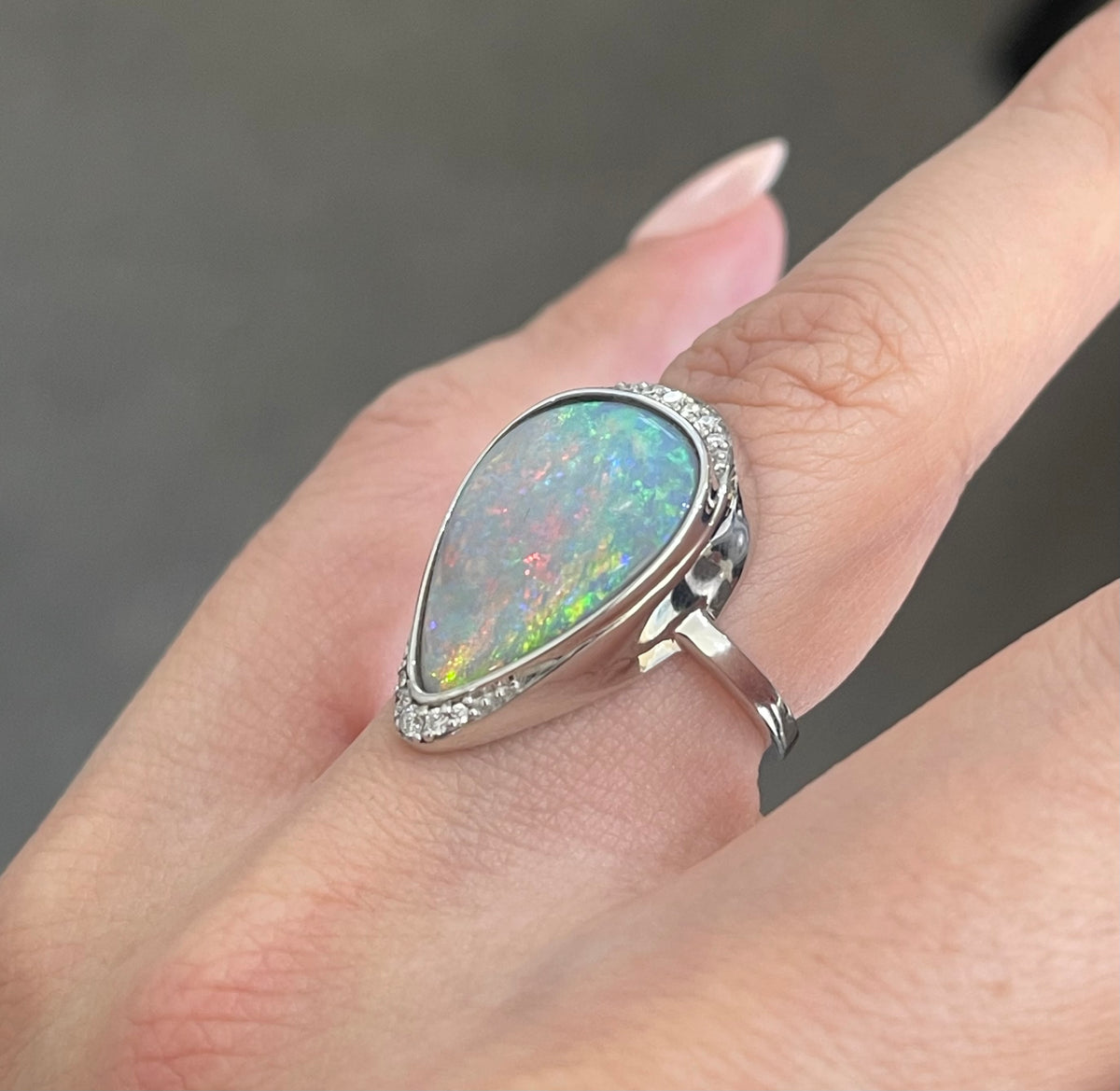 5.1ct Natural Solid Andamook Opal Diamond Ring In 14ct White Gold
