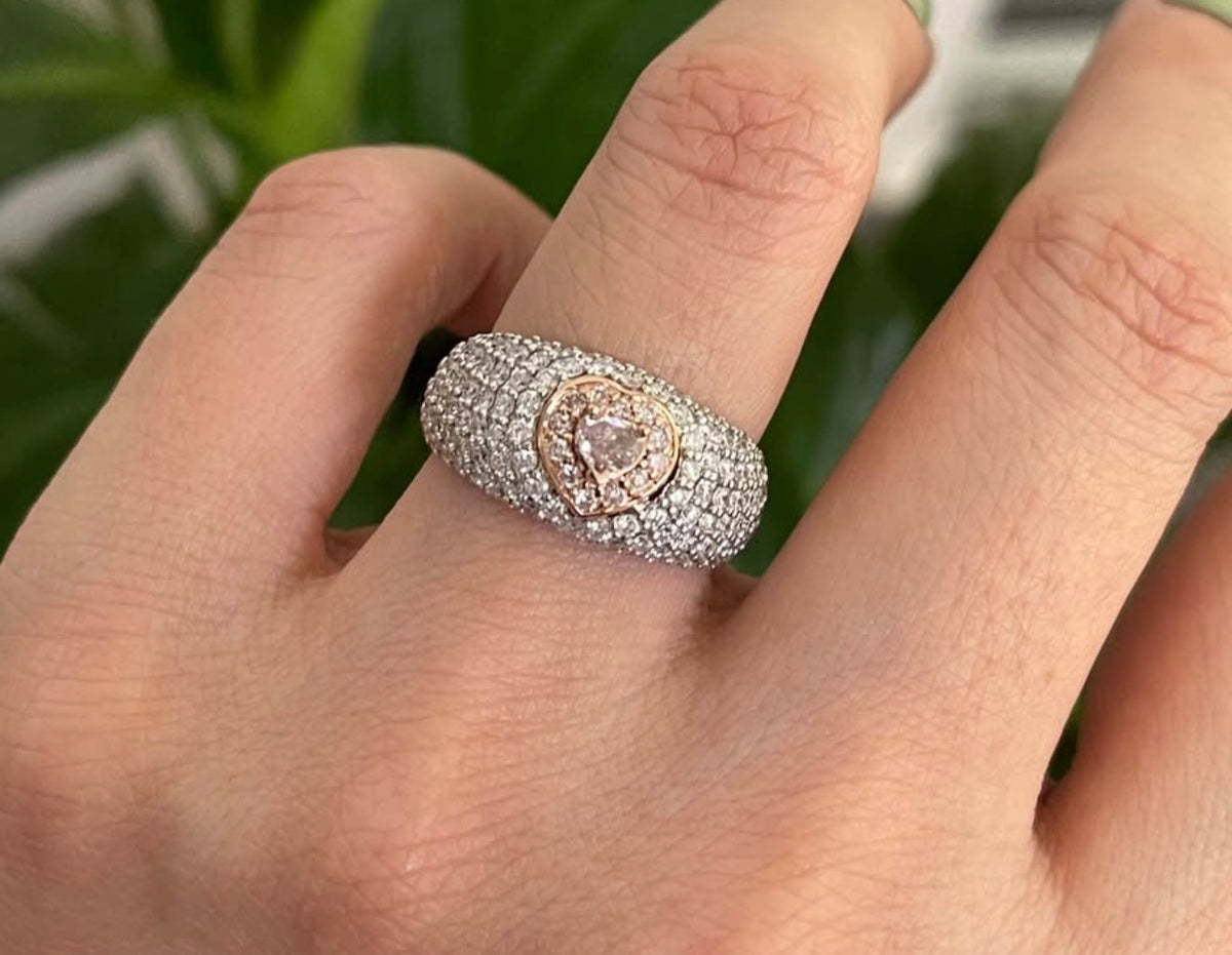 Natural Light Pink Diamond & White Diamond Love Heart Ring In 14ct Rose & White Gold