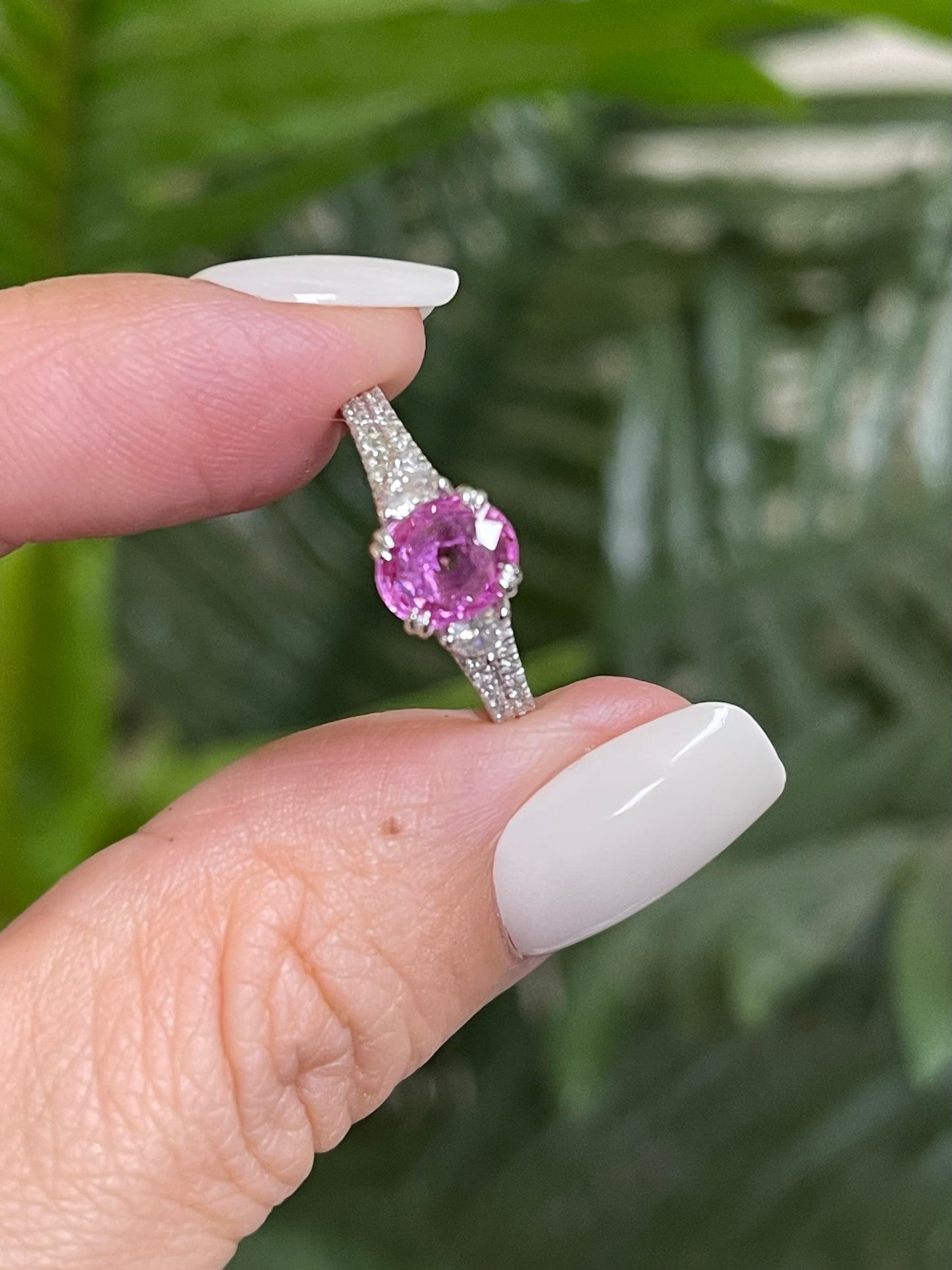 Natural Pink Sapphire Diamond Ring In 14ct White Gold