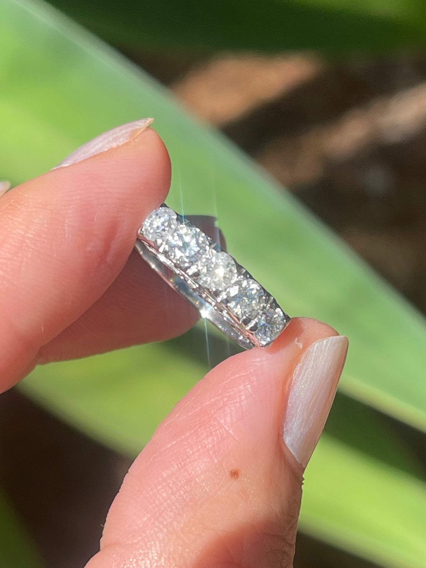 Platinum 1ct natural diamond 5 stone ring in vintage bridge filigree style