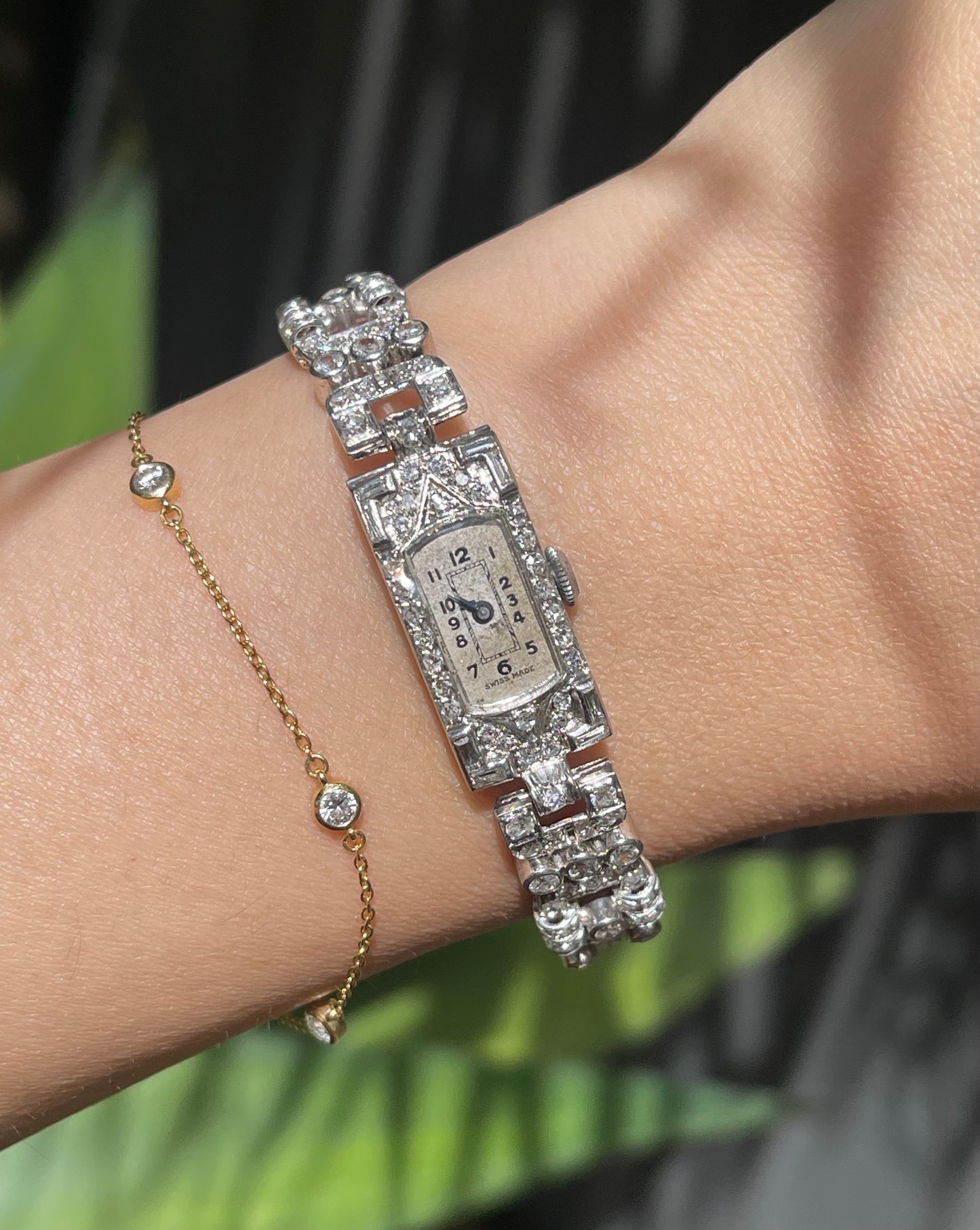 Original Antique Art Deco 3.65ct Earth Diamond Cocktail Watch In Platinum