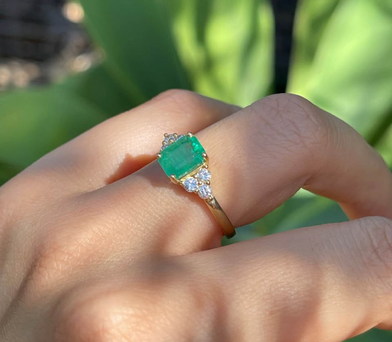 9ct yellow gold 1.75ct natural emerald diamond ring