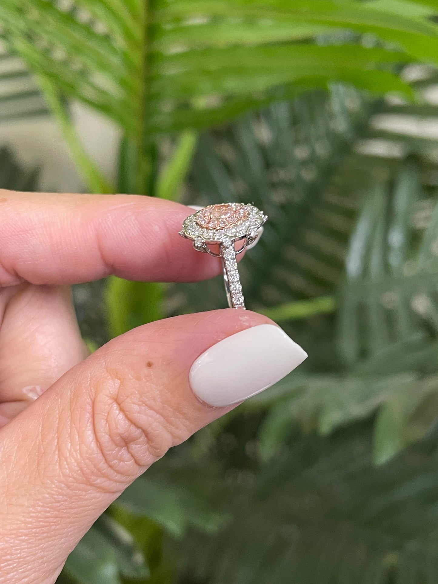 Natural Light Fancy Pink Diamond Ring In 14ct White Gold