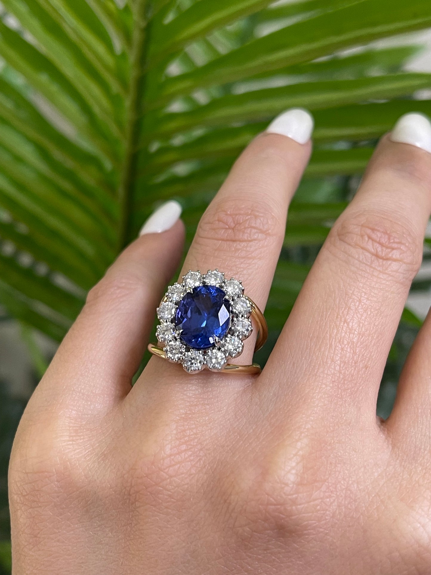 3.8ct Natural Tanzanite & 1.36ct Natural Diamond Ring With Split Shoulder In 14ct Yellow Gold