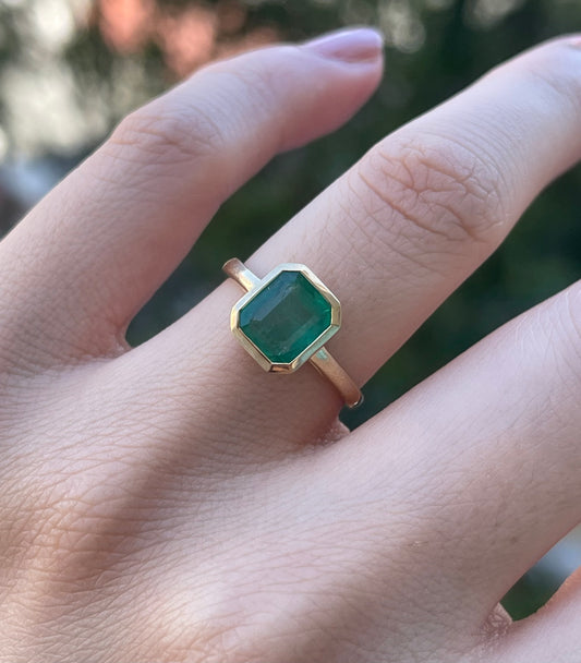 Custom 2.1ct natural emerald ring in bezel set