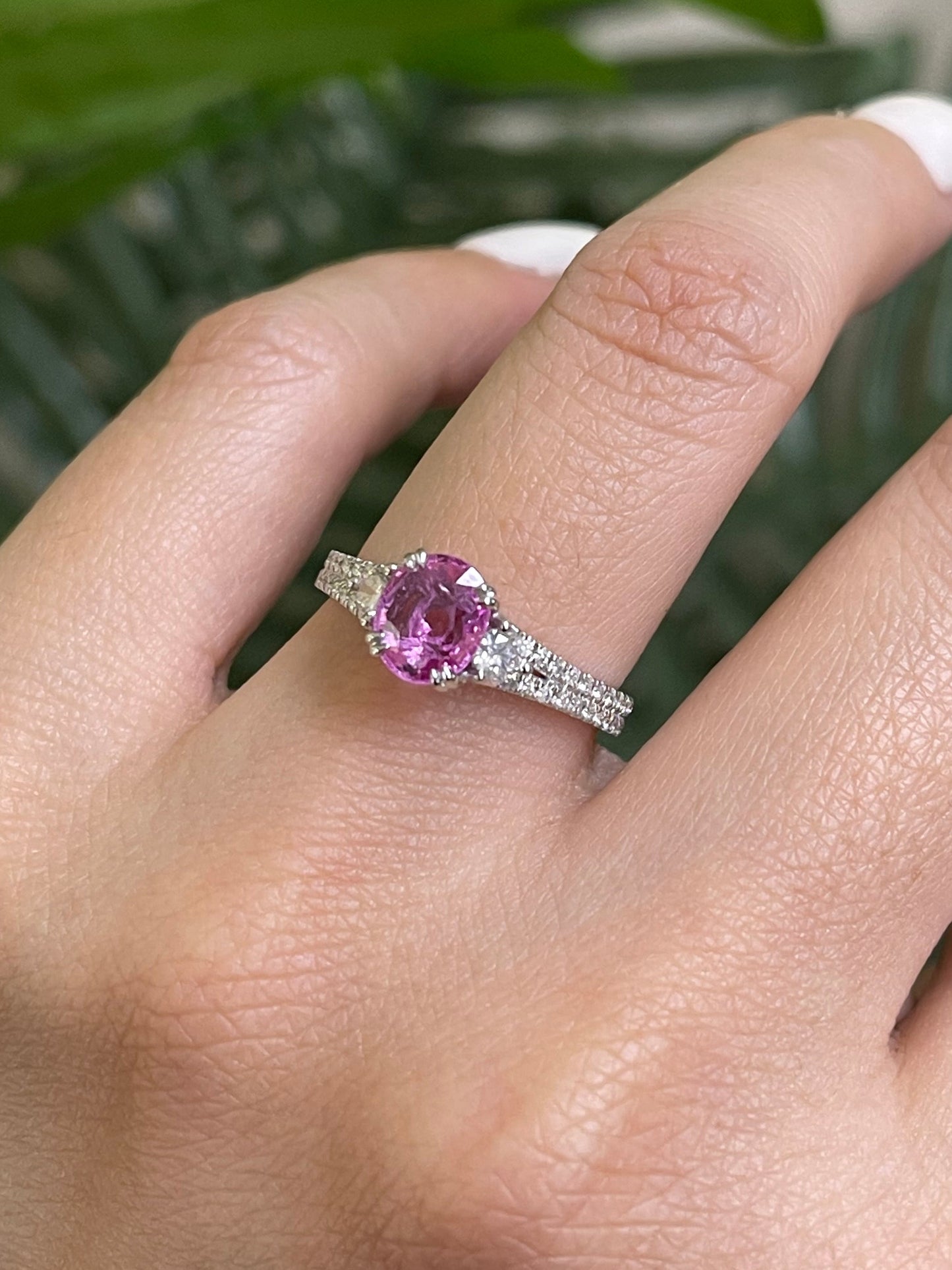Natural Pink Sapphire Diamond Ring In 14ct White Gold