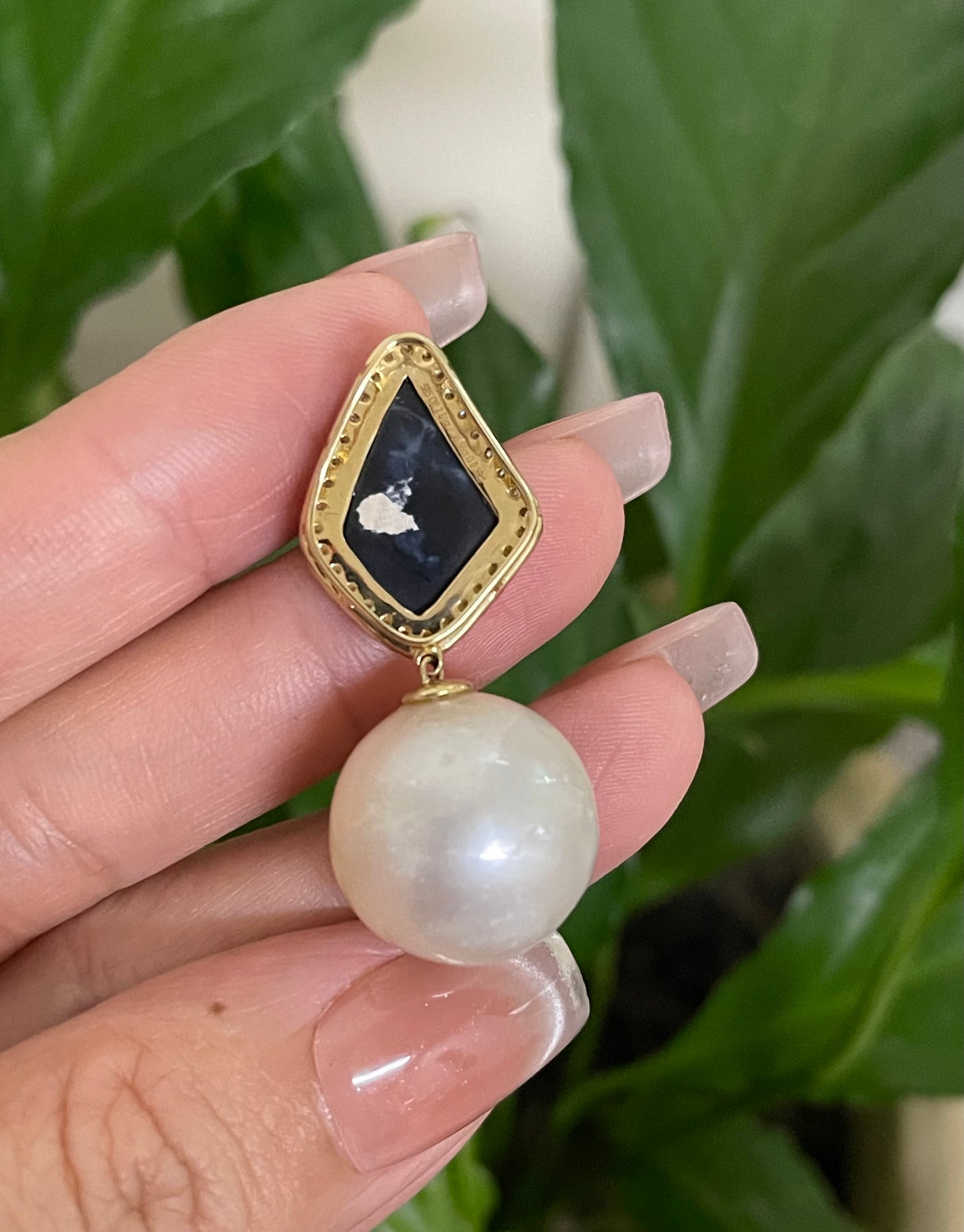 Sea & Sky – Australian Opal & South Sea Pearl Pendant In 14ct Yellow Gold