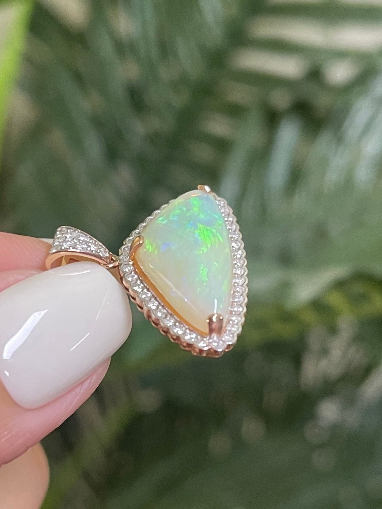 5.45ct Natural Solid Australian Crystal Opal & Diamond Pendant In 14ct Rose Gold