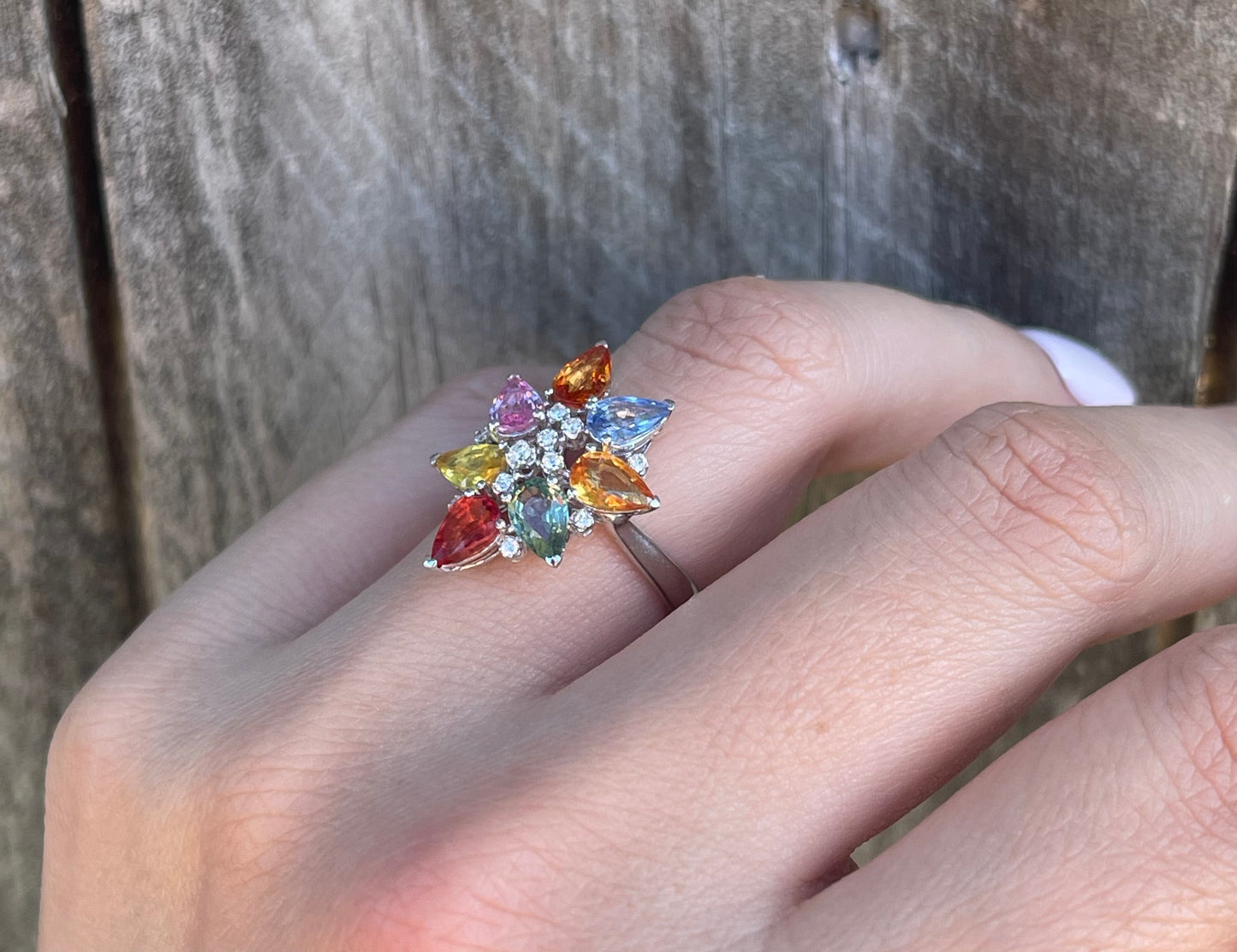 3.28ct Sapphire Diamond Flower Ring In 14ct White Gold