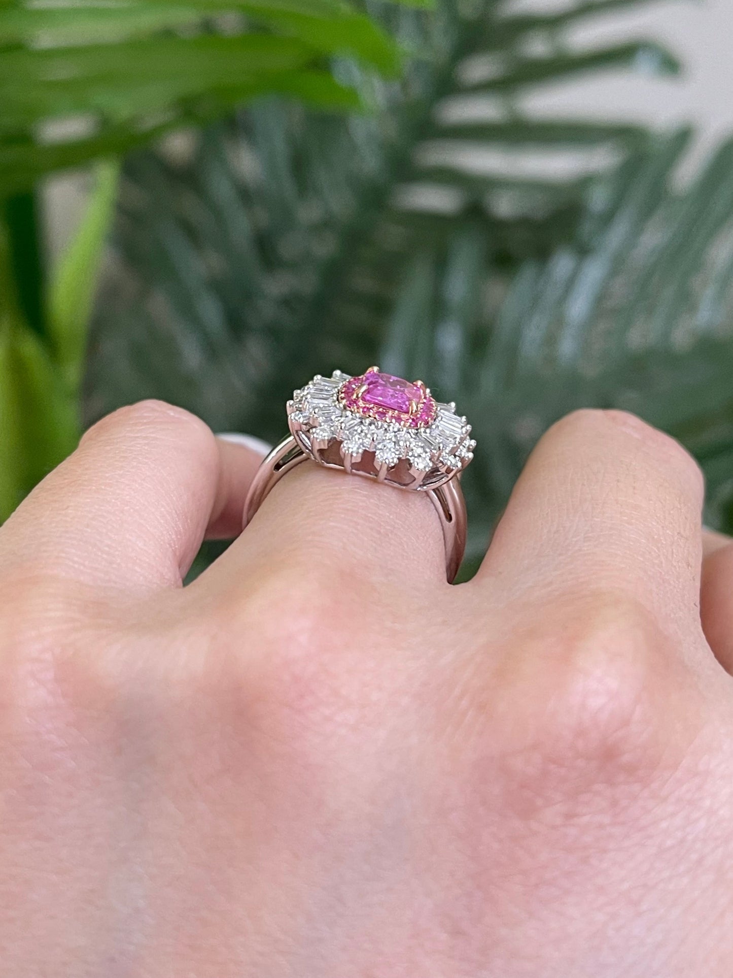 Natural Pink Sapphire & Diamond Ring In 14ct White Gold & Rose Gold