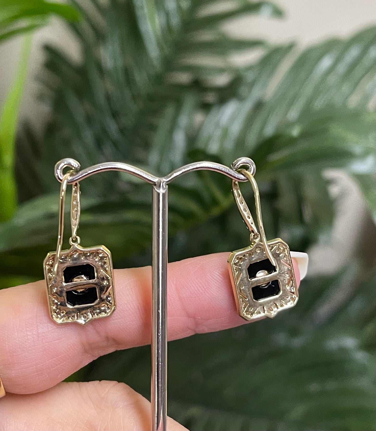 Art Deco Inspired Onyx & Natural Diamond Earrings In 14ct Yellow Gold