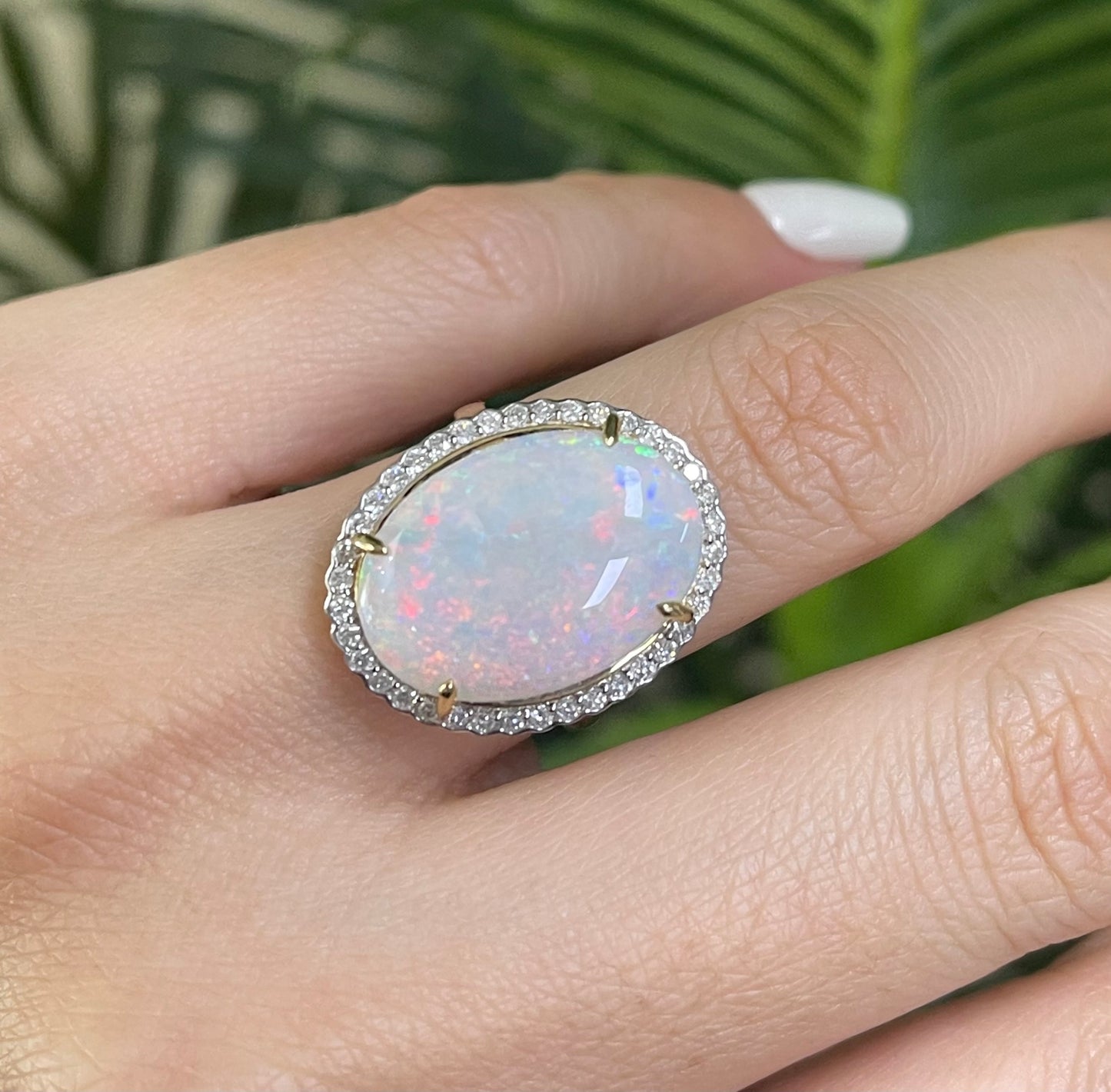 5.96ctNatural Solid Australian Andamooka Opal & Diamond Halo Ring In 14ct Yellow Gold