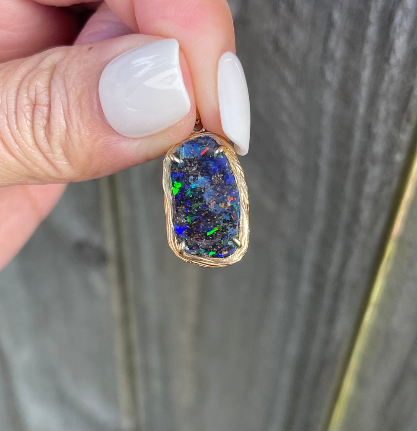 S.E. Custom Freeform Australian Opal pendant In 9ct Yellow Gold