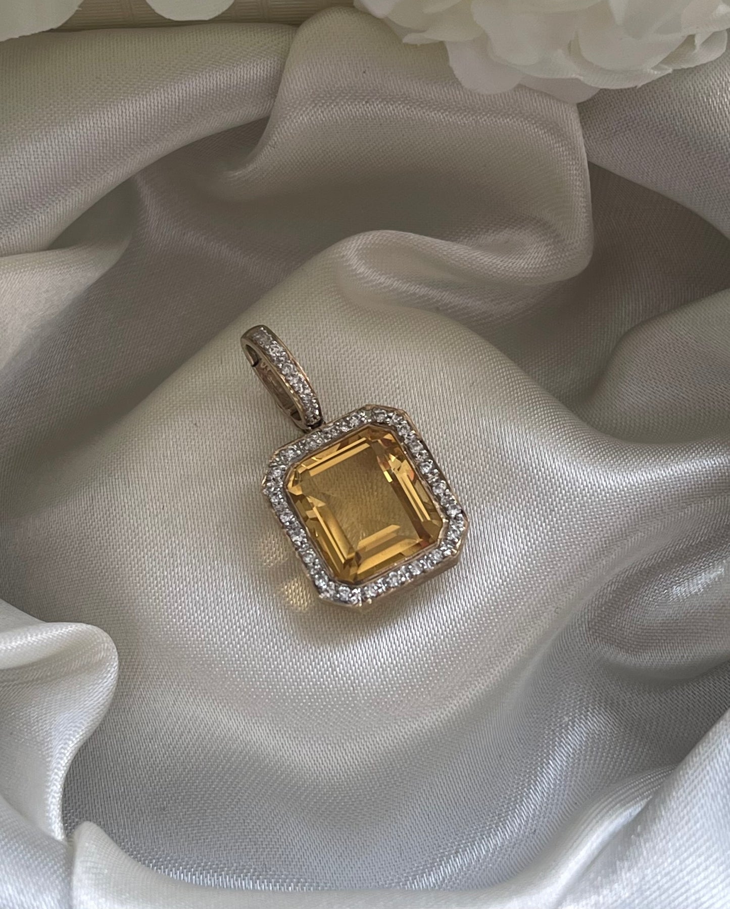 Classic Citrine Diamond Enhancer Pendant In 9ct Yellow Gold