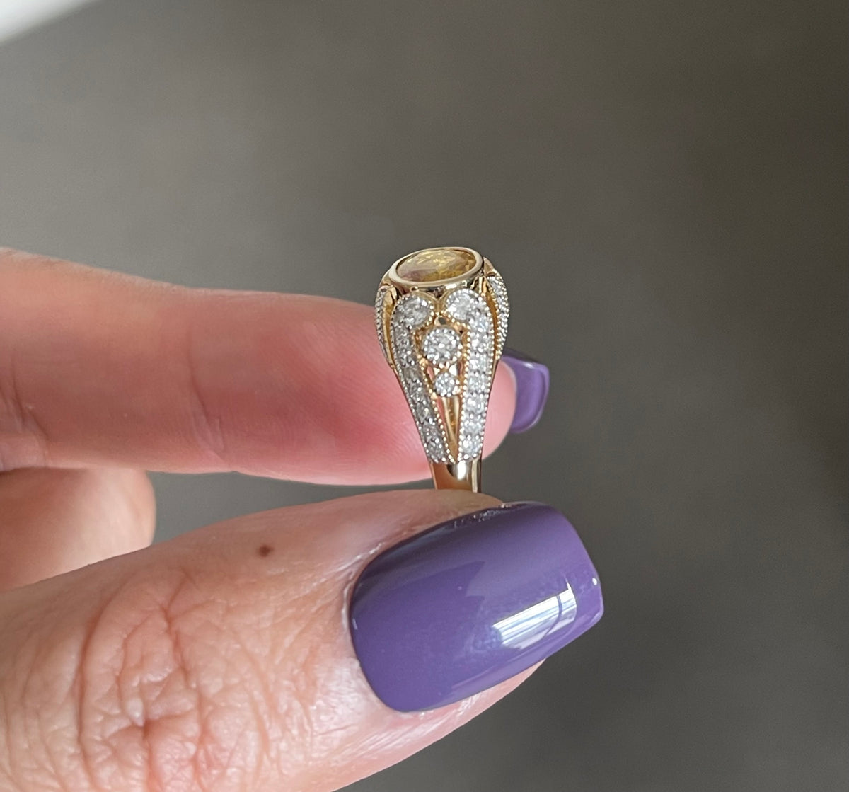 Art Deco Inspired Natural Yellow Sapphire Diamond Ring In 14ct Yellow Gold