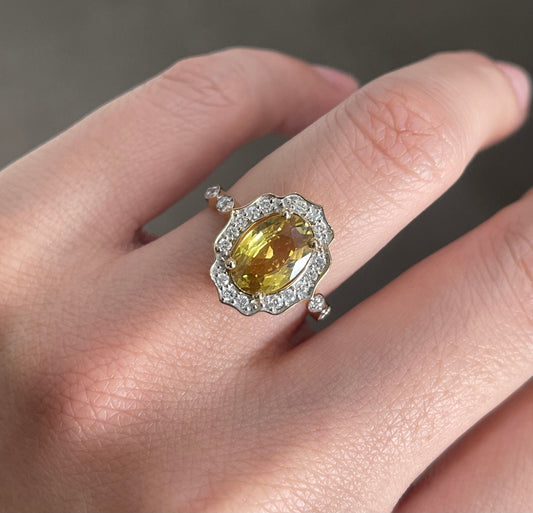 Vintage Style Natural Yellow Sapphire Diamond Ring In 14ct Yellow Gold