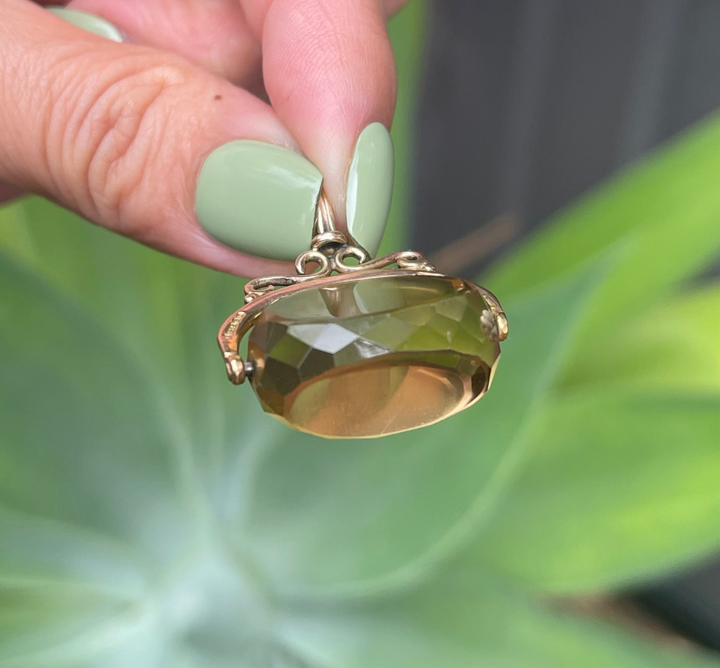Antique 1852 Birmingham Citrine Spinner Pendant In 9ct Pink Gold