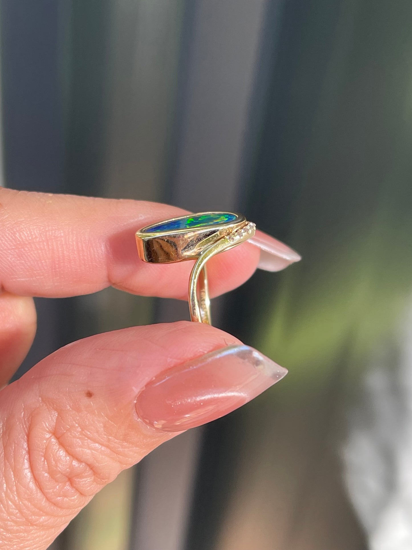 Vintage 1.8ct Natural Solid Australian Boulder Opal Diamond Ring In 14ct Yellow Gold