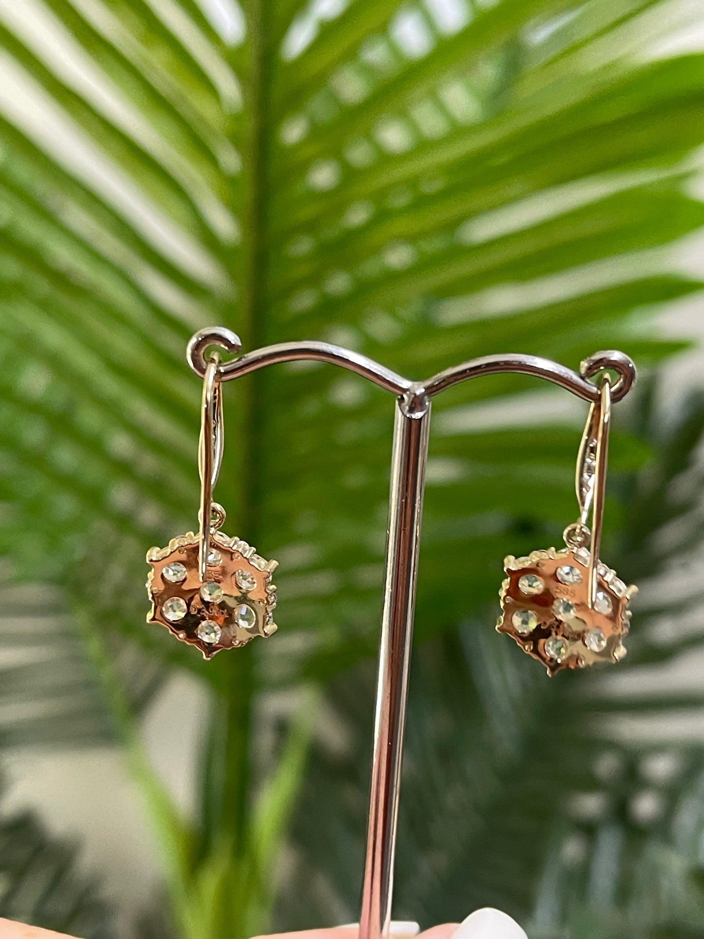 3.79ct Natural Old Mine Cut Diamond Earrings In 14ct Yellow Gold