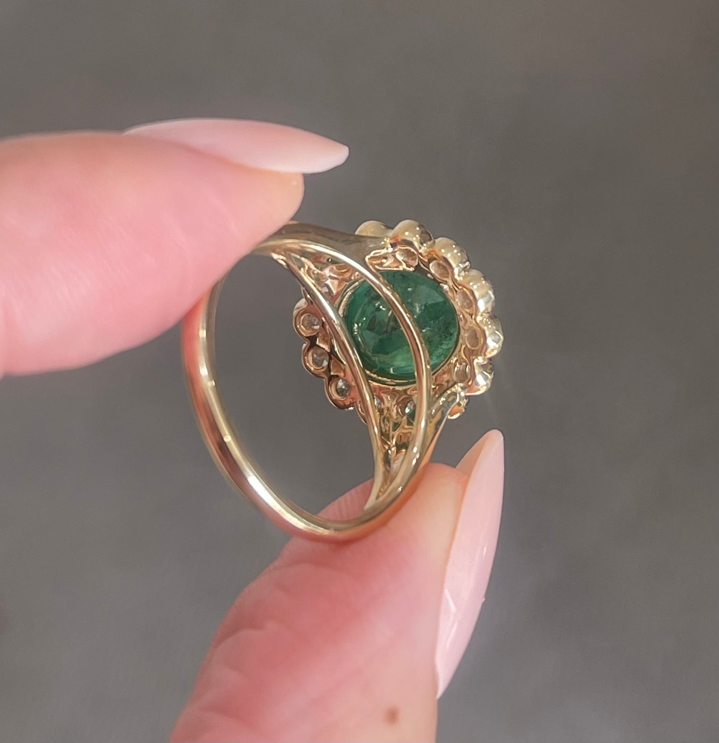 Natural Emerald Diamond Halo Ring In 14ct Yellow Gold