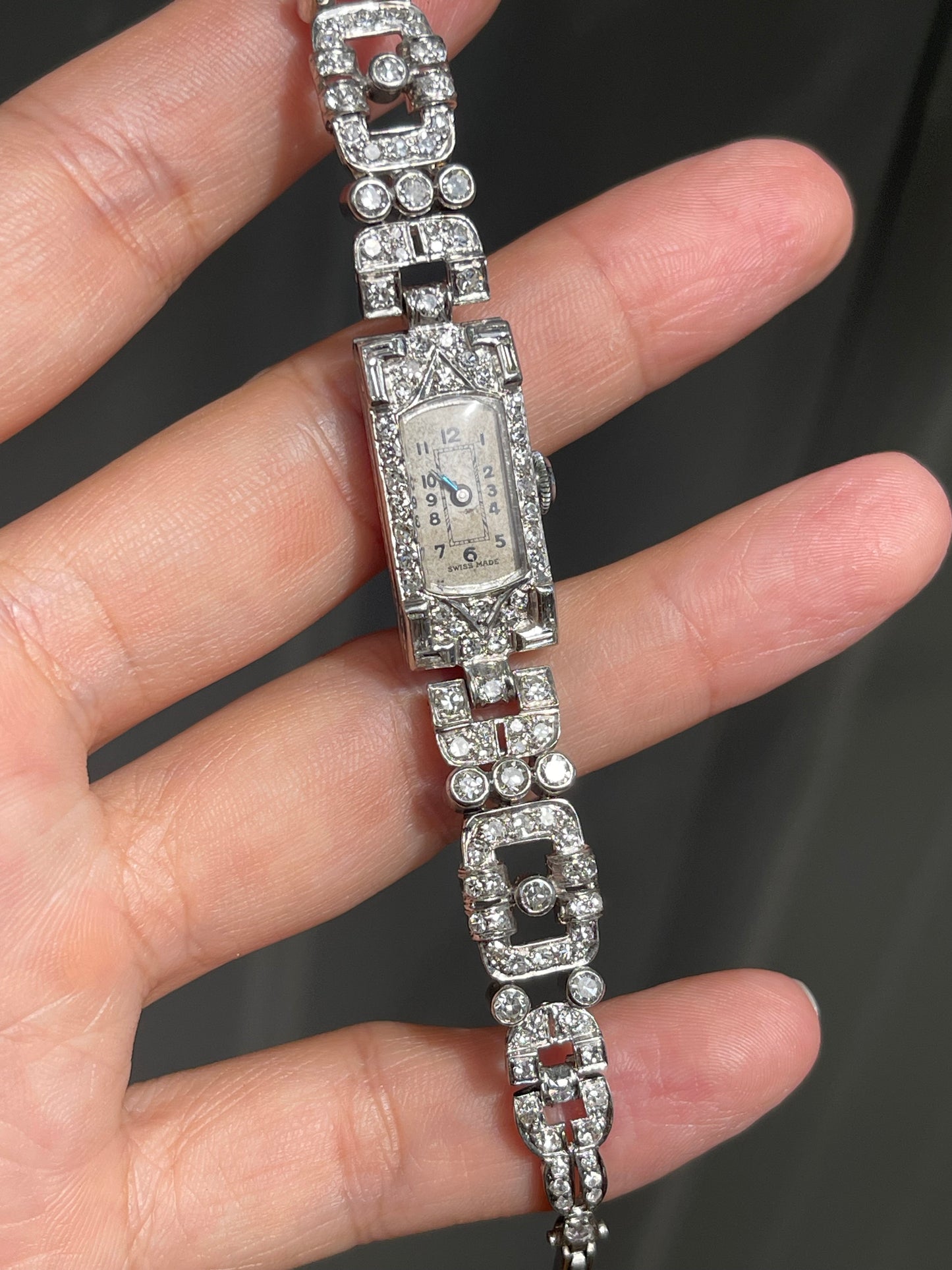 Original Antique Art Deco 3.65ct Earth Diamond Cocktail Watch In Platinum
