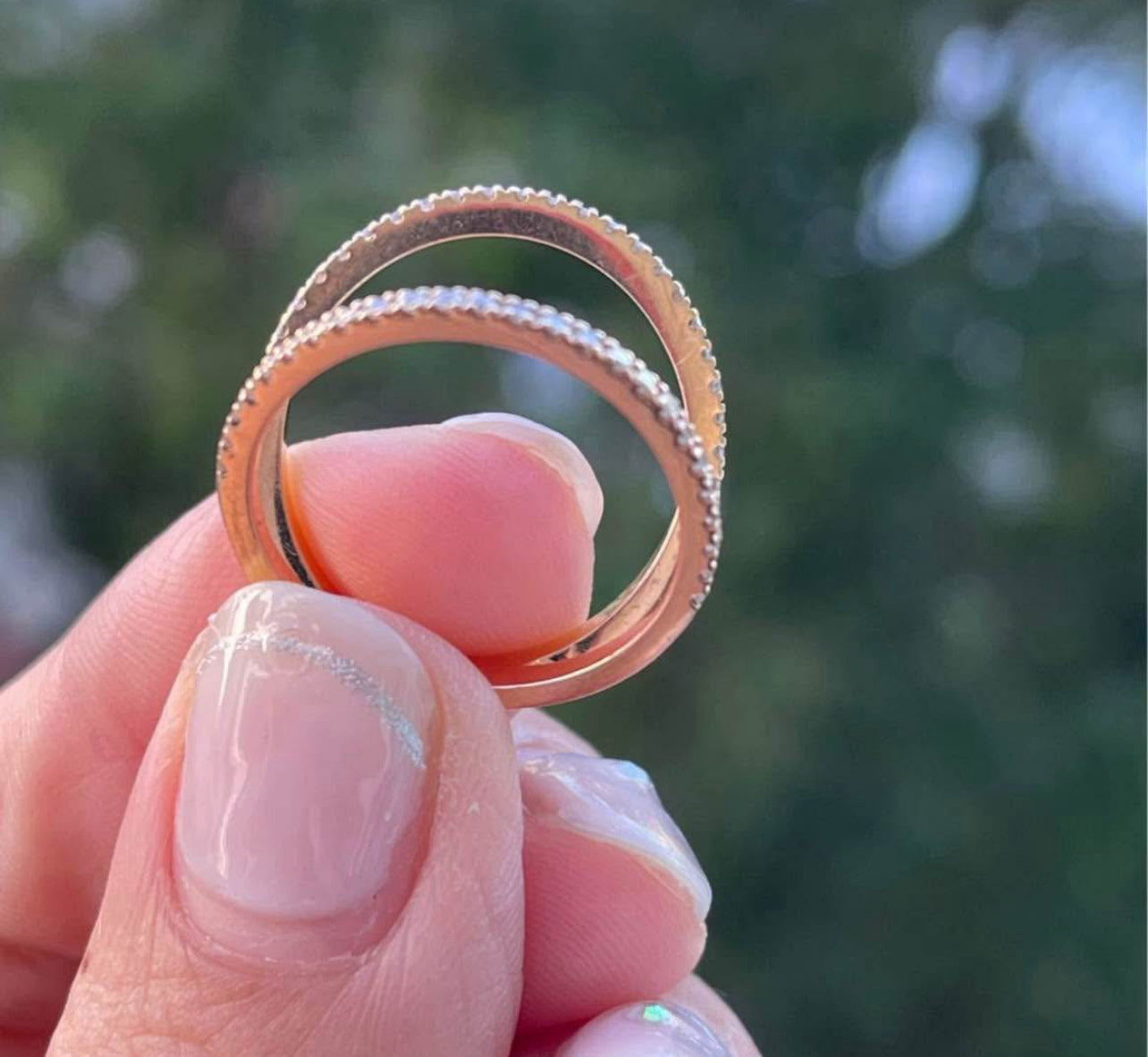 Modern 18ct rose gold diamond V ring by Shannakian