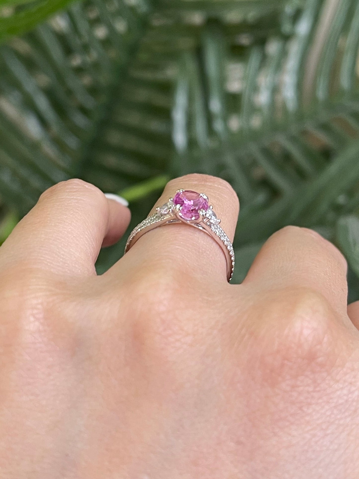Natural Pink Sapphire Diamond Ring In 14ct White Gold