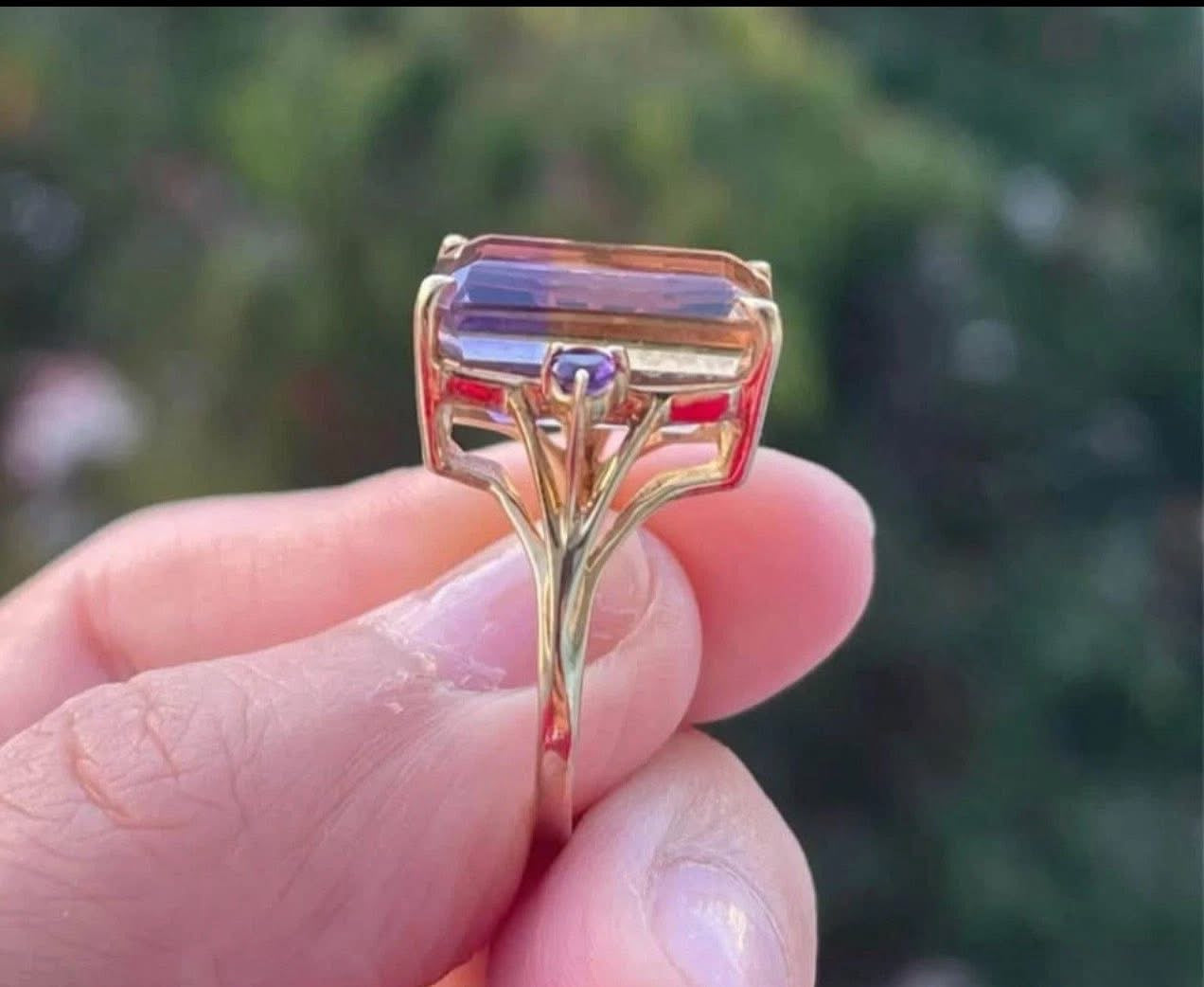 Vintage 9ct yellow gold 1998 Birmingham import natural ametrine ring large size R