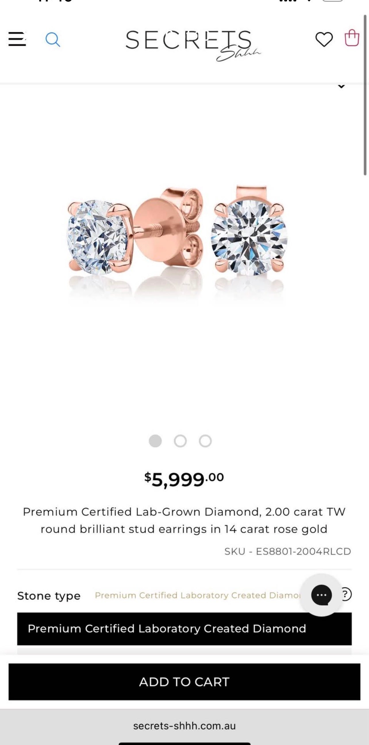 Lab 2.06ct D, VS Diamond Stud Earrings in 9ct Rose Gold