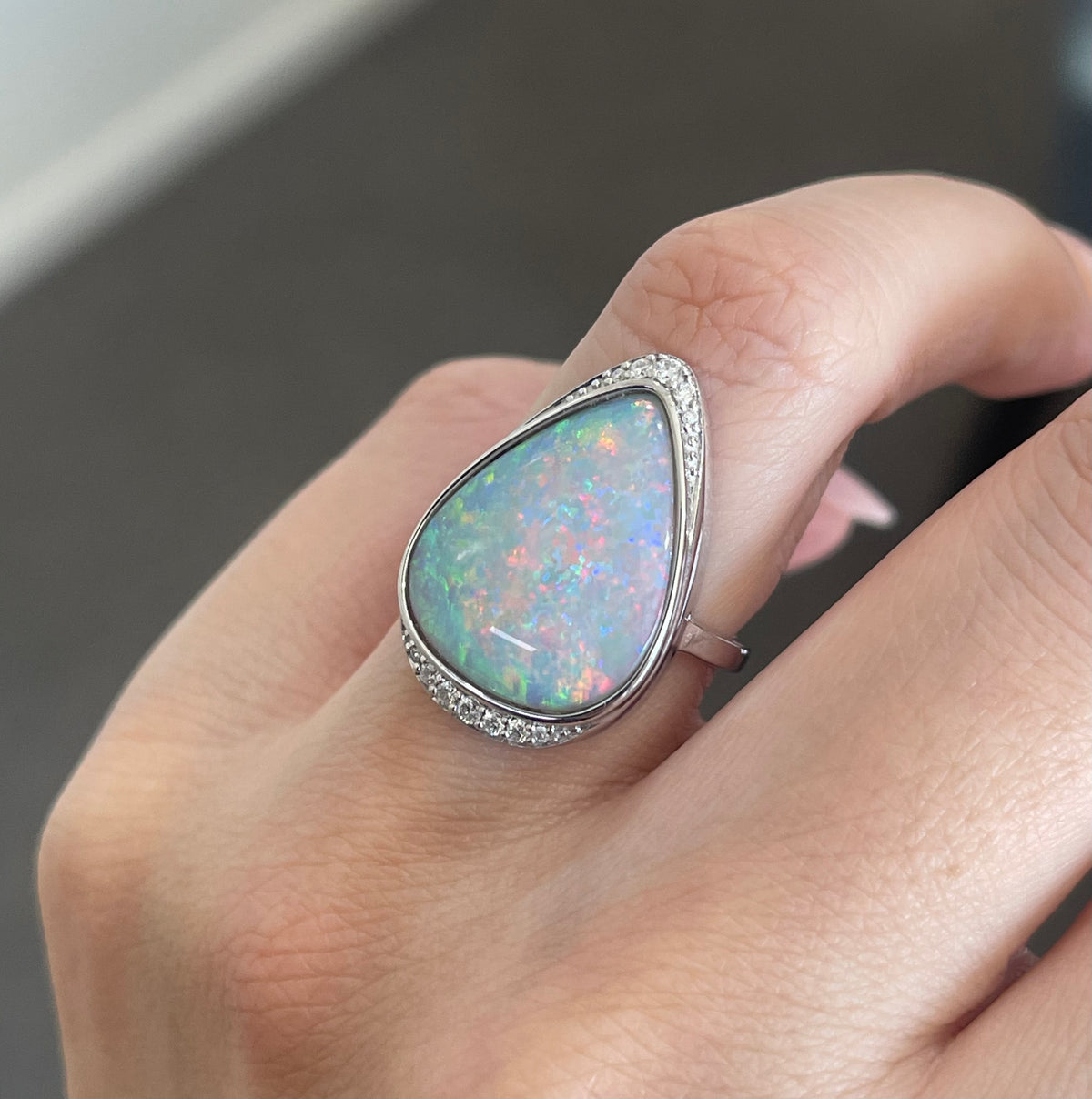 5.1ct Natural Solid Andamook Opal Diamond Ring In 14ct White Gold