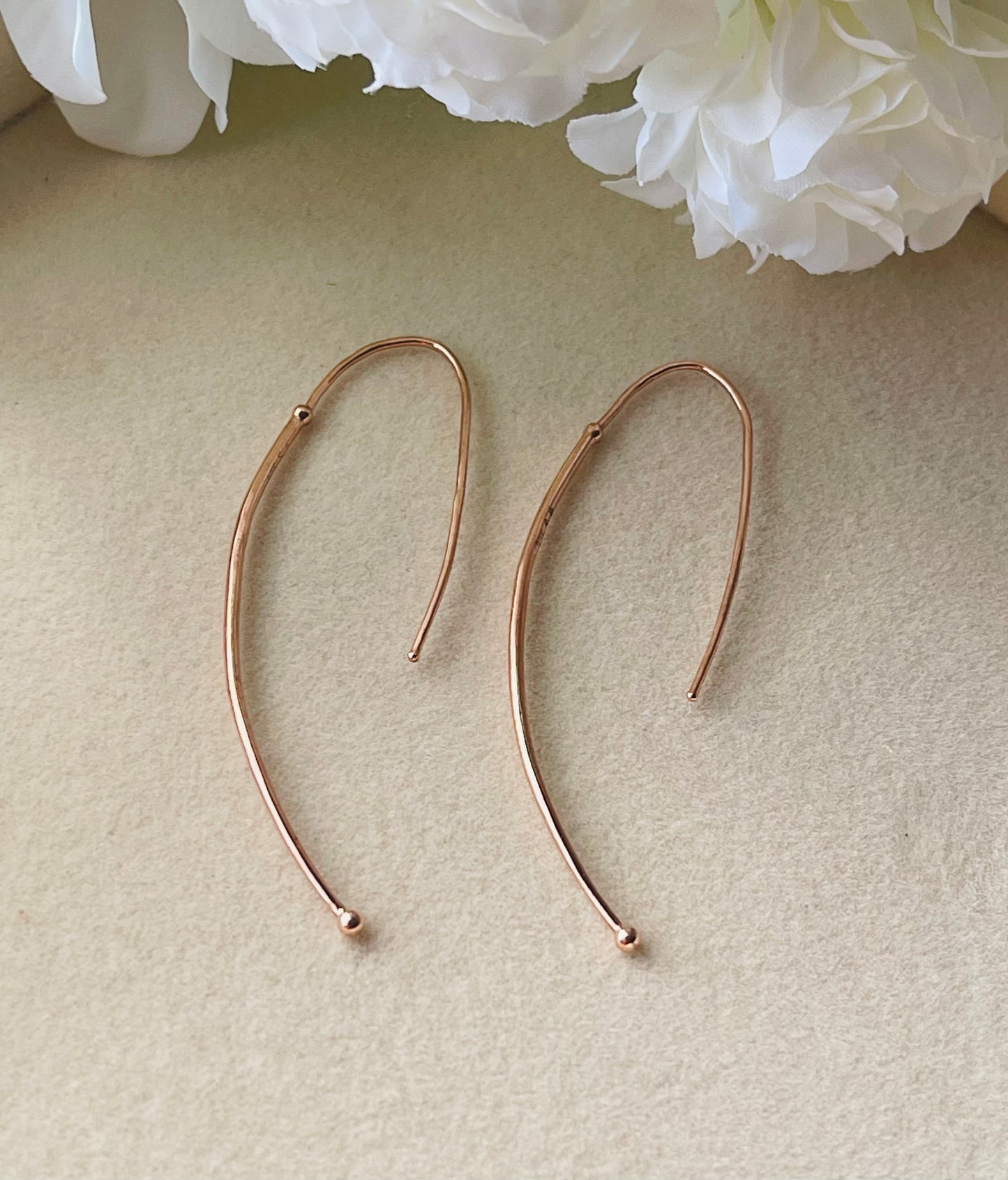Modern Arc Long Wire Earrings In 9ct Rose Gold